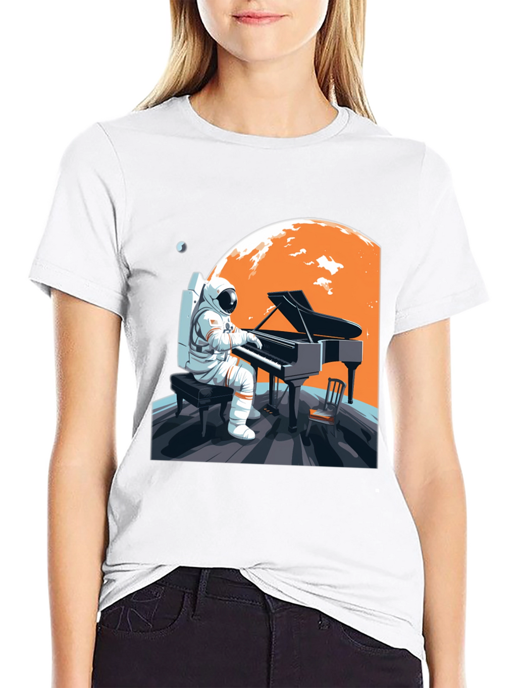 Astronaut Pianist Graphic Tee - Space Music Shirt