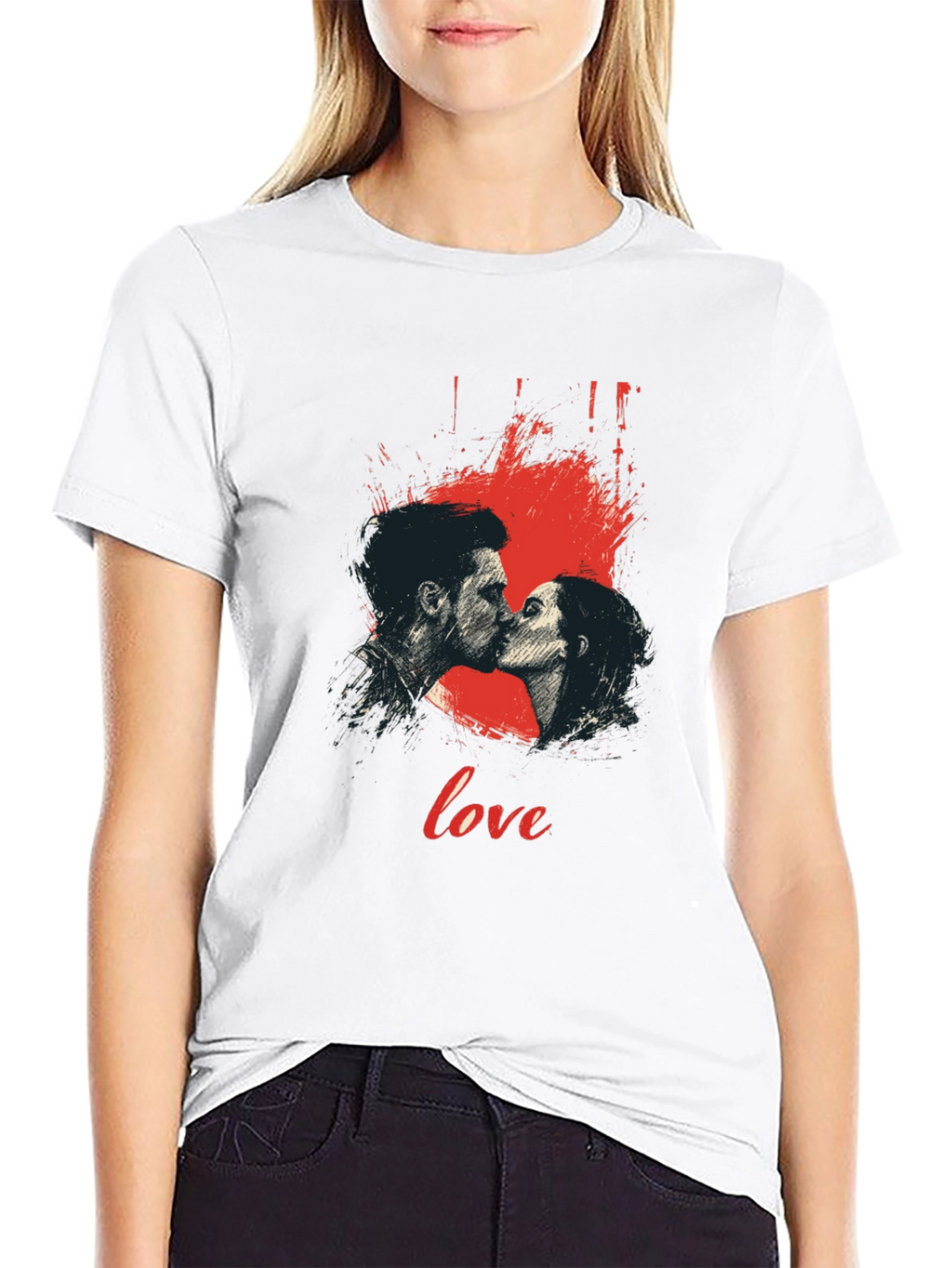 Love Kiss Graphic T-Shirt - Stylish Black Tee