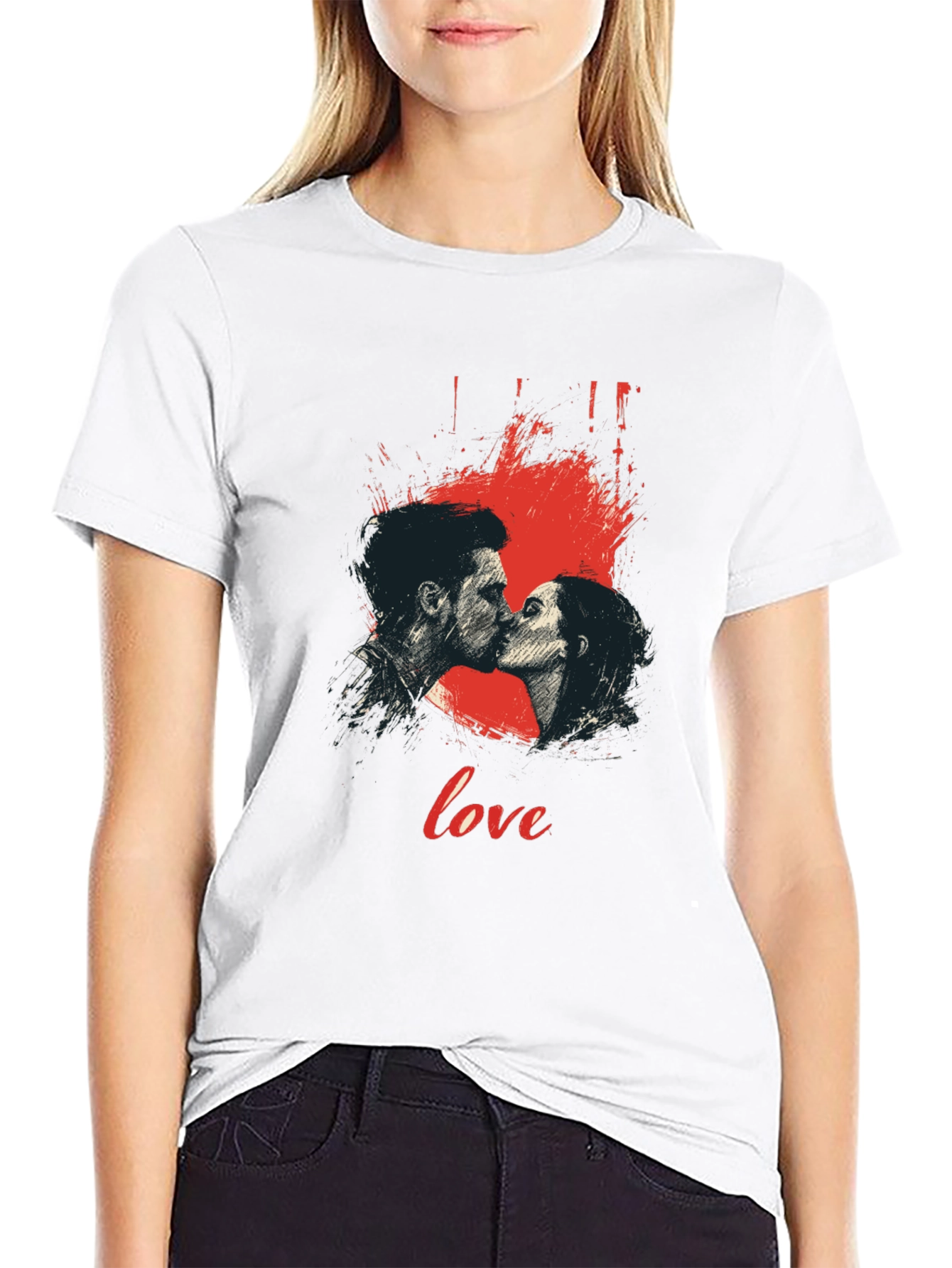 Love Kiss Graphic T-Shirt - Stylish Black Tee