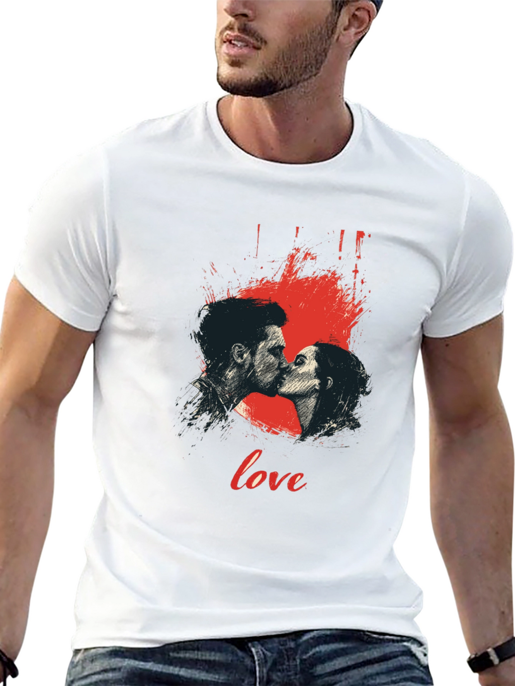 Love Kiss Graphic T-Shirt - Stylish Black Tee