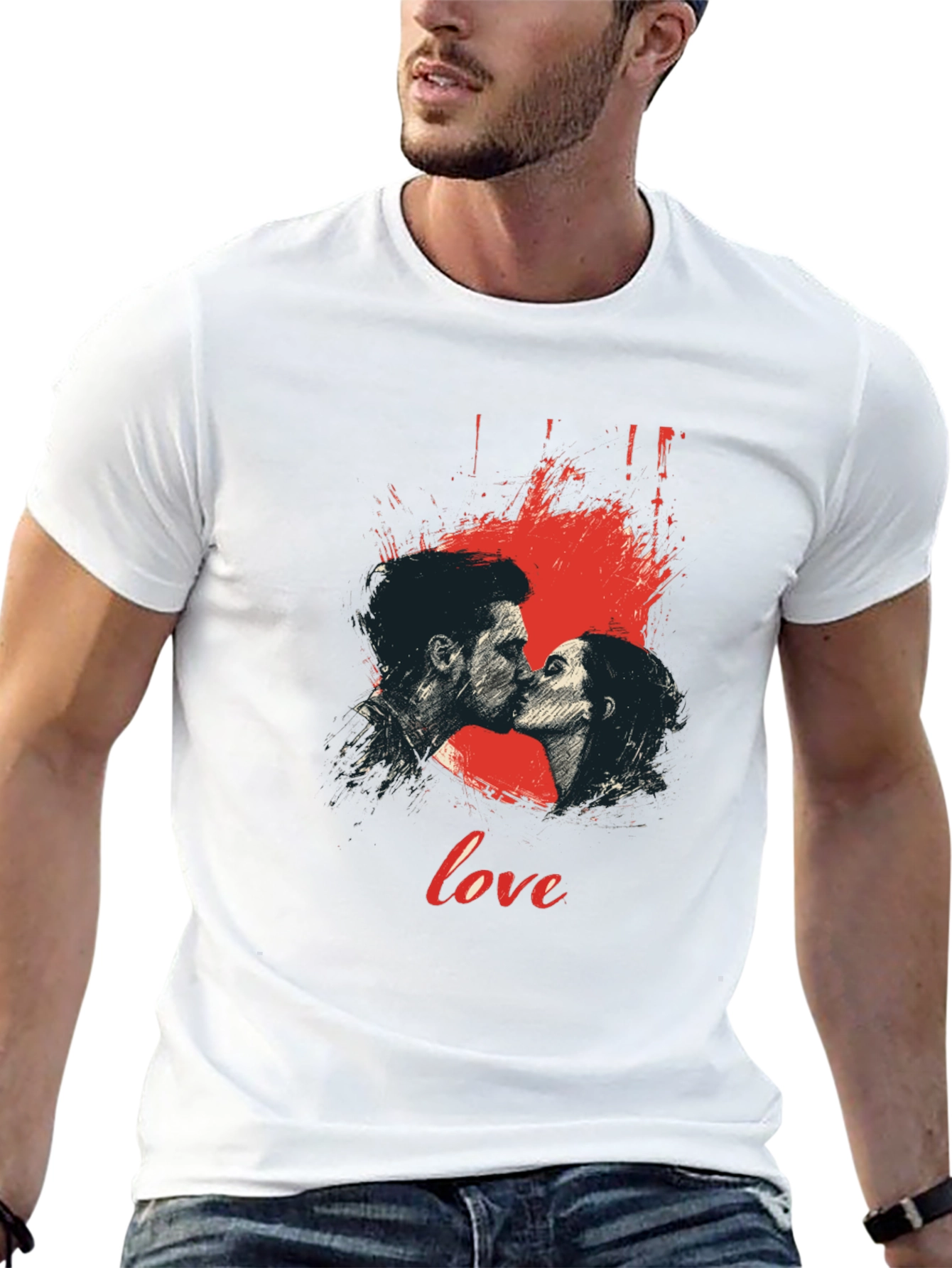 Love Kiss Graphic T-Shirt - Stylish Black Tee