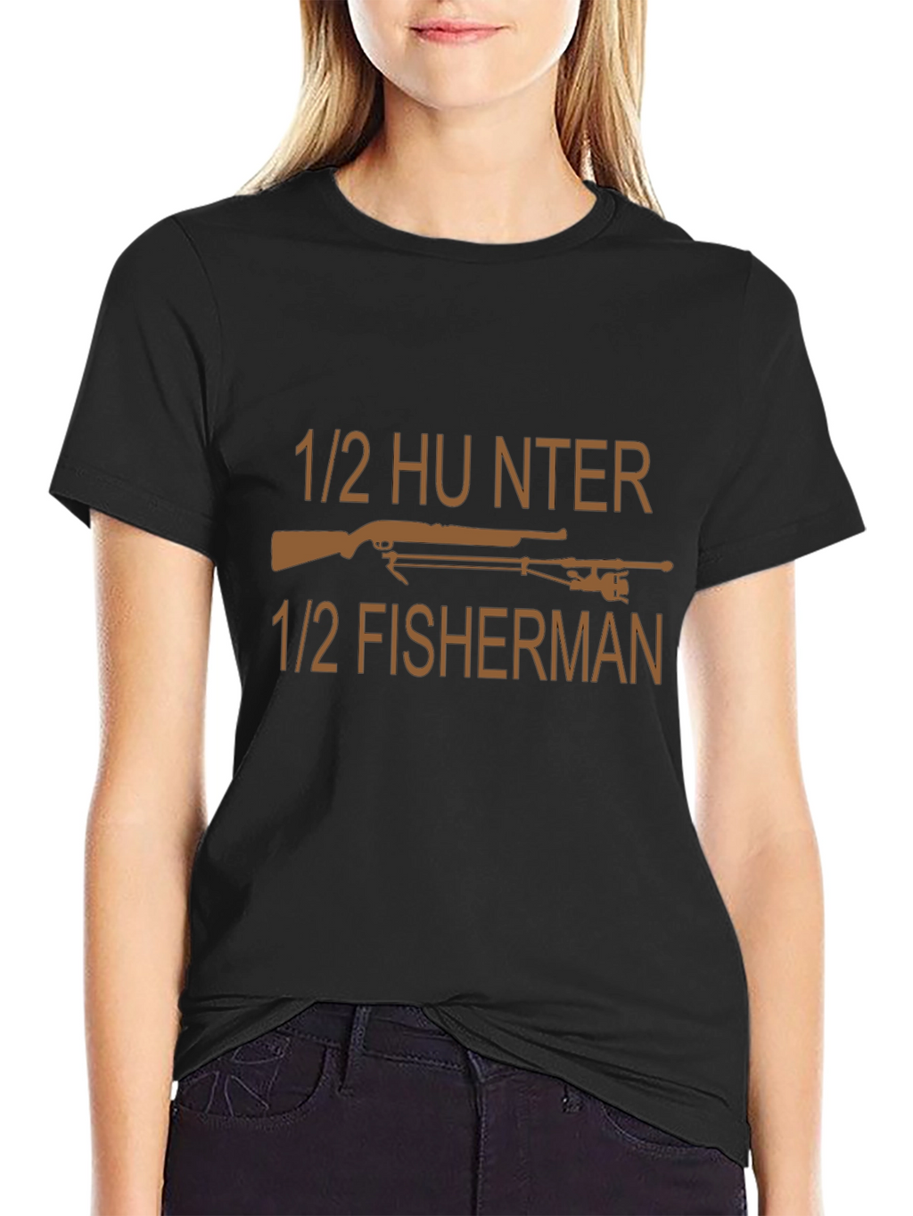 1/2 Hunter 1/2 Fisherman Black T-Shirt