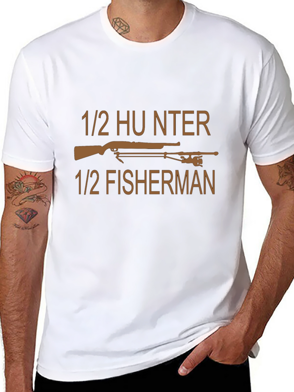 1/2 Hunter 1/2 Fisherman Black T-Shirt