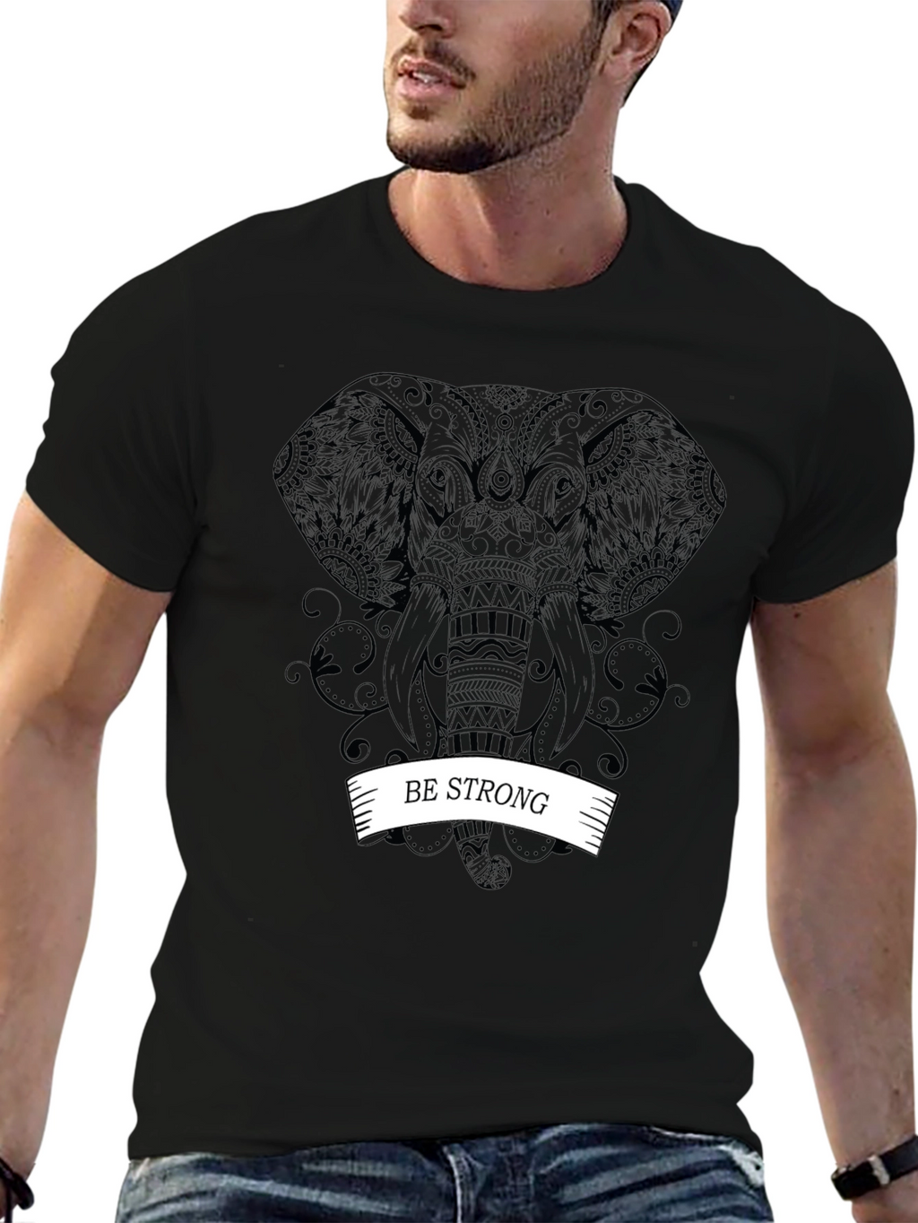 Be Strong Elephant Graphic Tee - Black