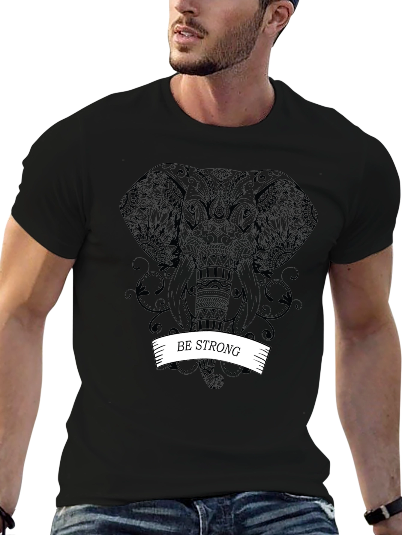 Be Strong Elephant Graphic Tee - Black