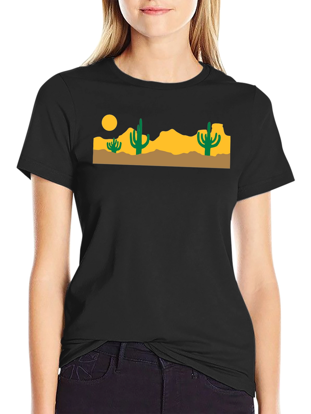 Desert Cactus Graphic Tee - Black Cotton T-Shirt