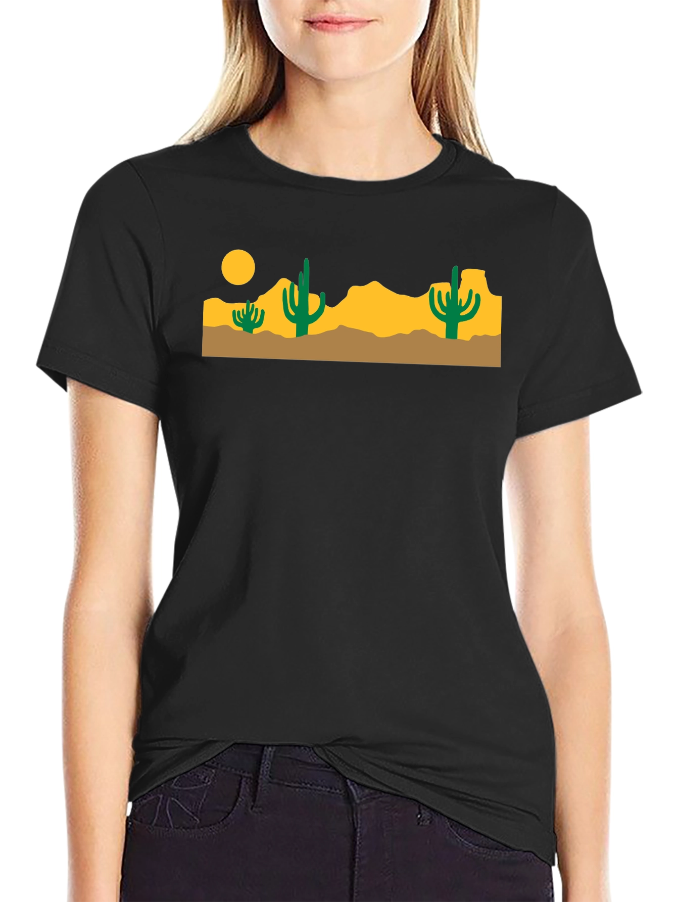 Desert Cactus Graphic Tee - Black Cotton T-Shirt