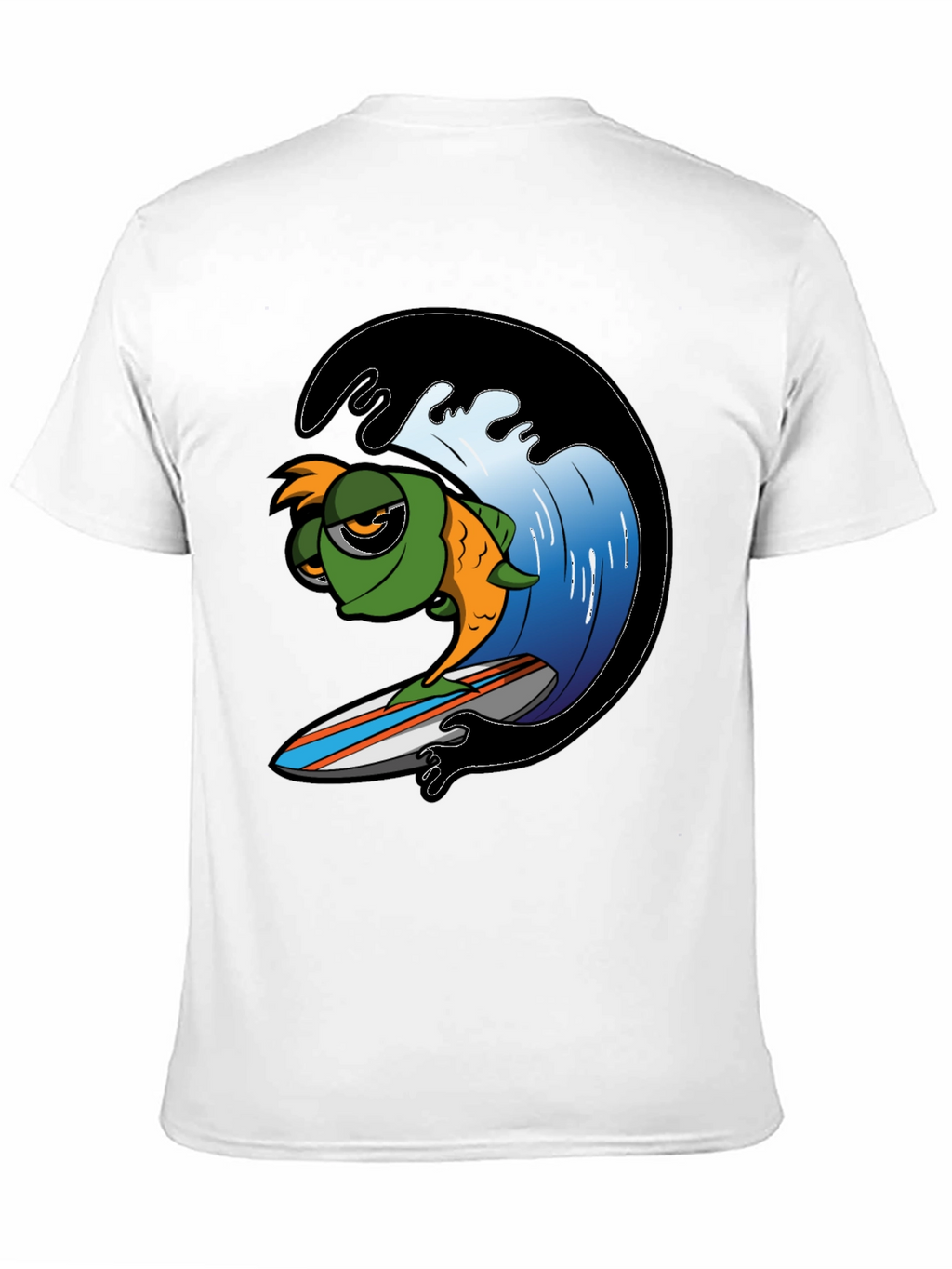 Surfing Fish Graphic Tee - Black Cotton T-Shirt