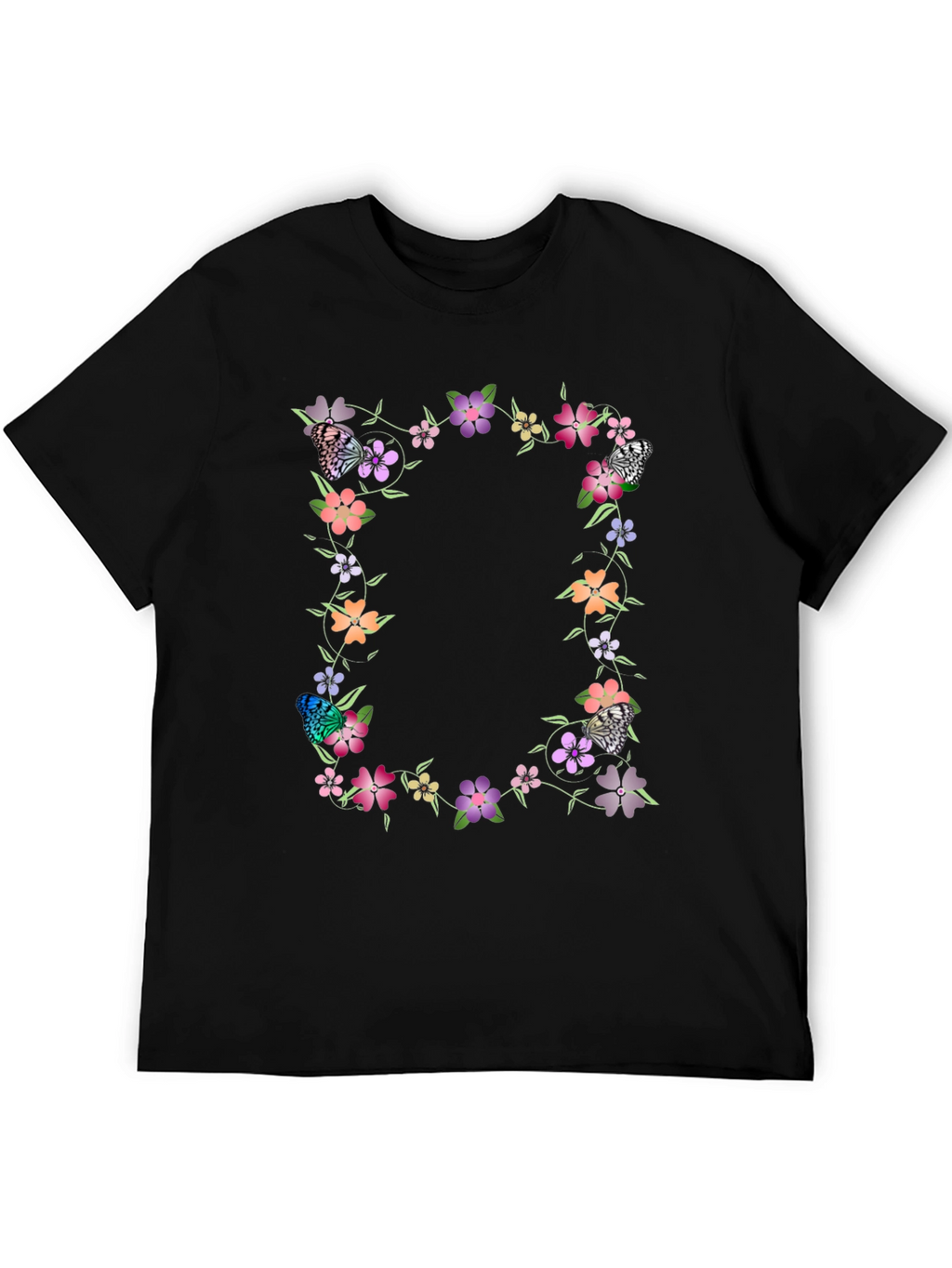 Floral Butterfly Black T-Shirt