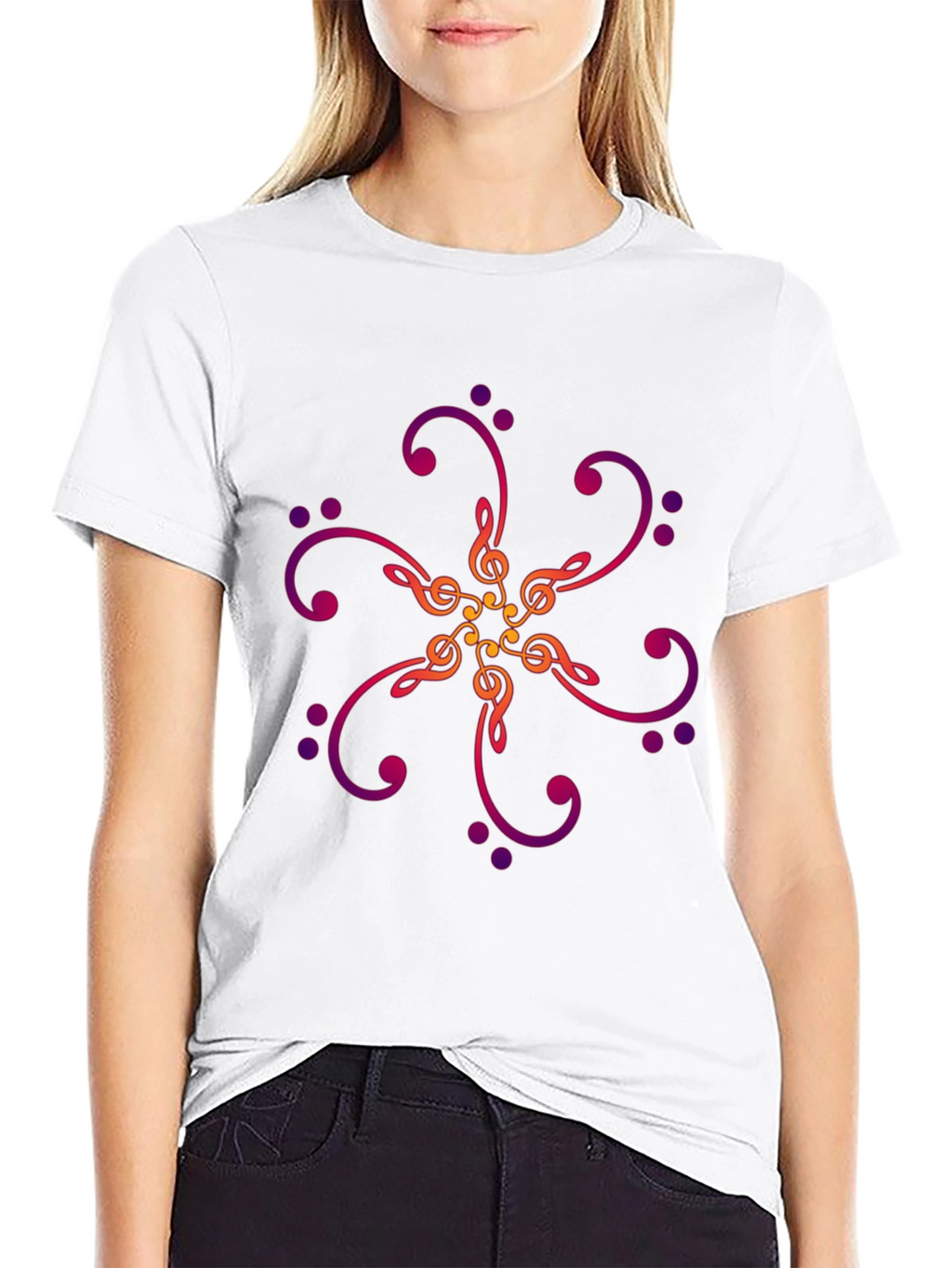 Musical Notes Graphic Print Black T-Shirt