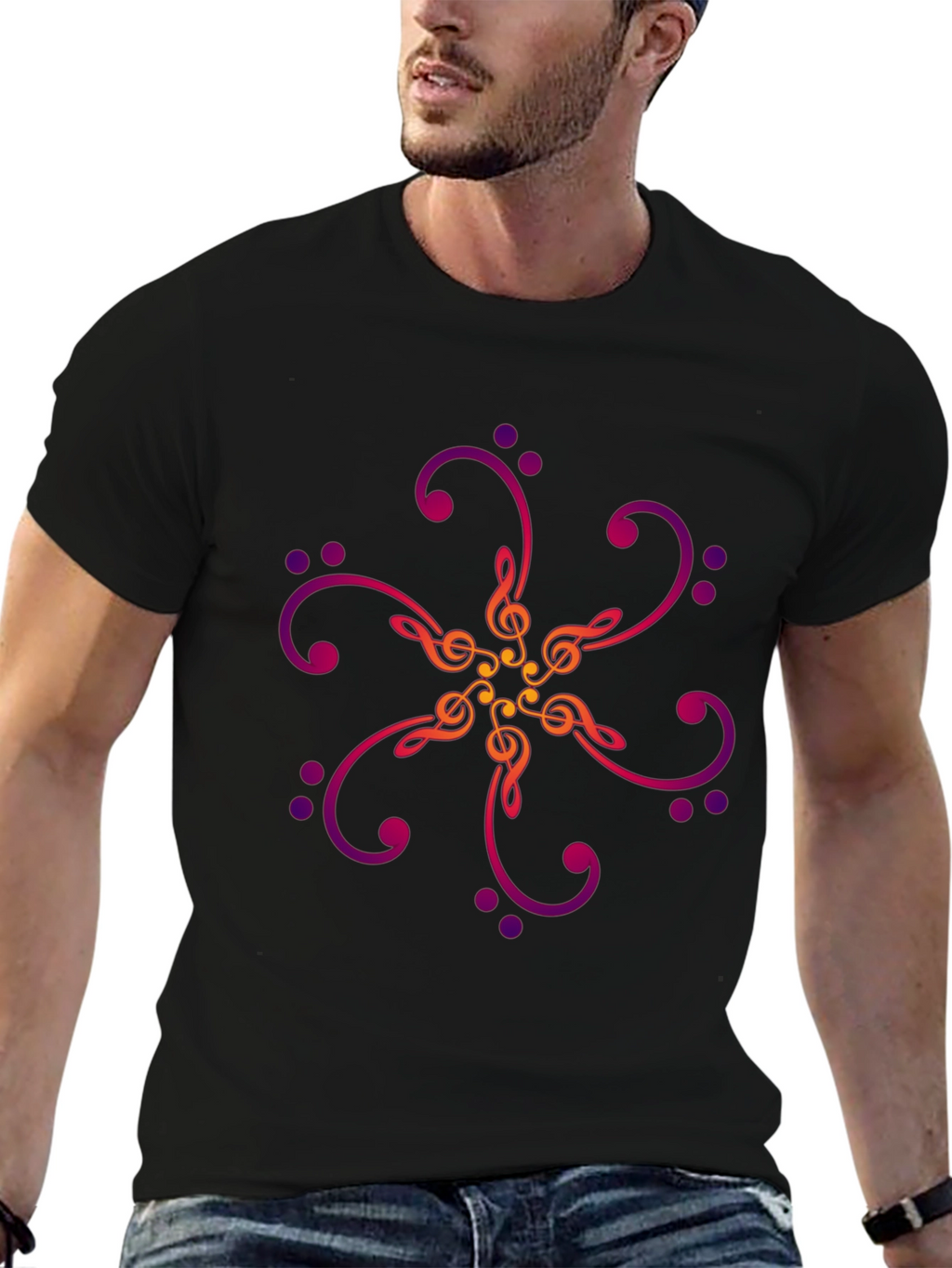 Musical Notes Graphic Print Black T-Shirt