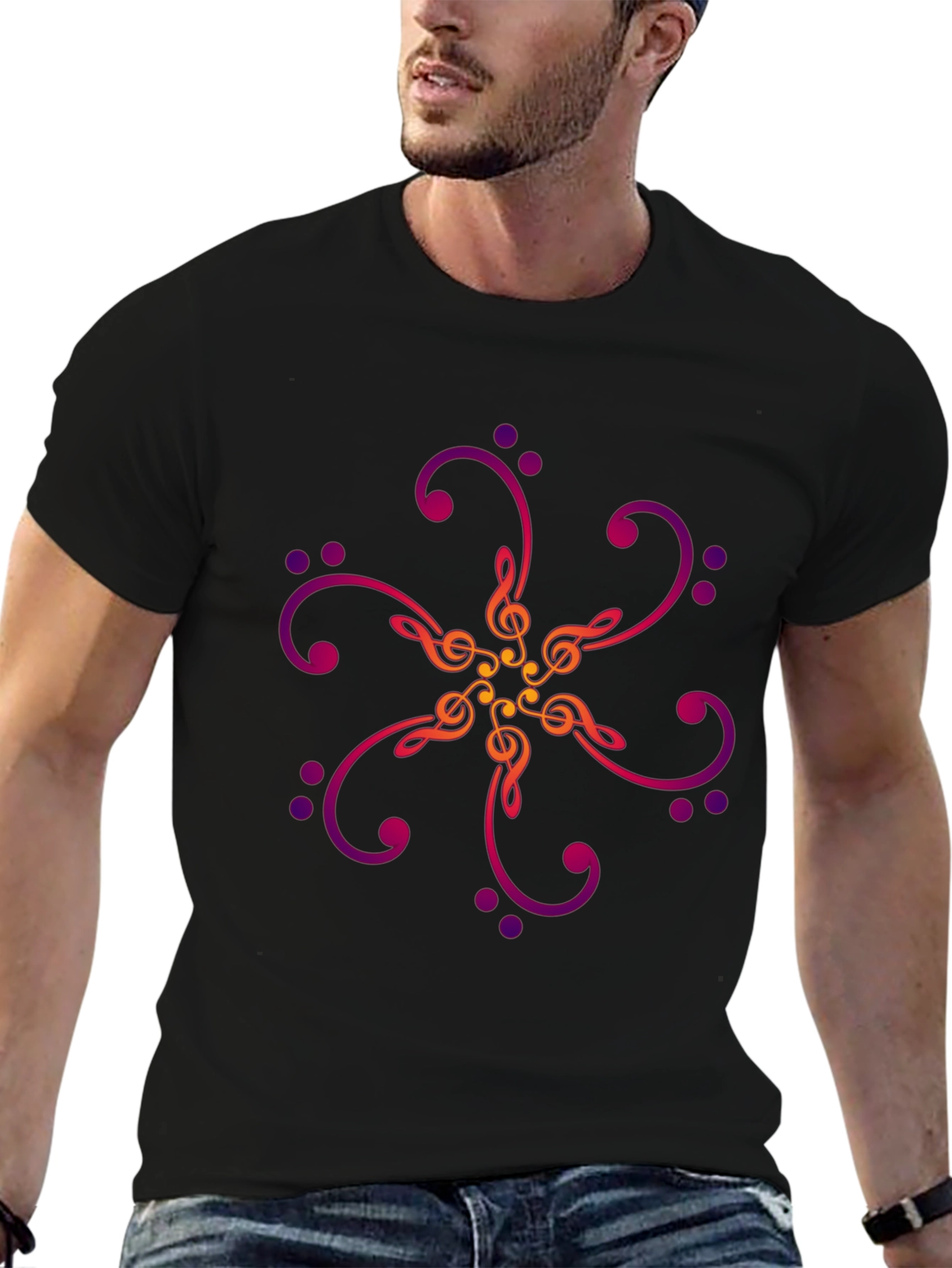 Musical Notes Graphic Print Black T-Shirt