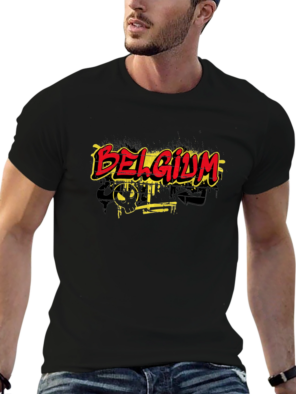 Belgium Graphic Print Black T-Shirt