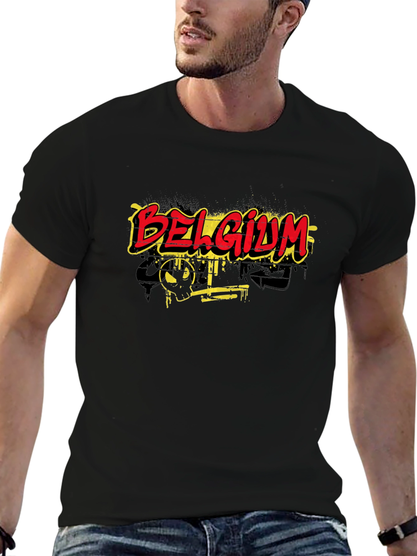 Belgium Graphic Print Black T-Shirt