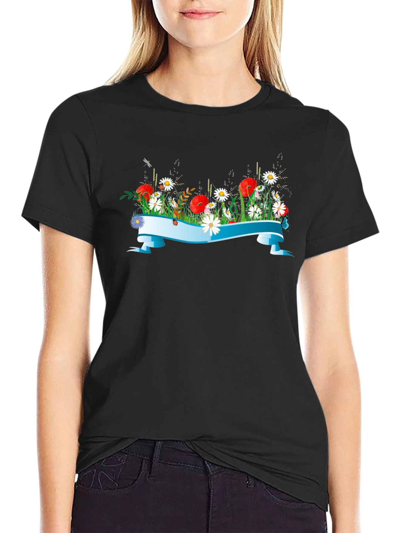 Floral Ribbon Graphic T-Shirt