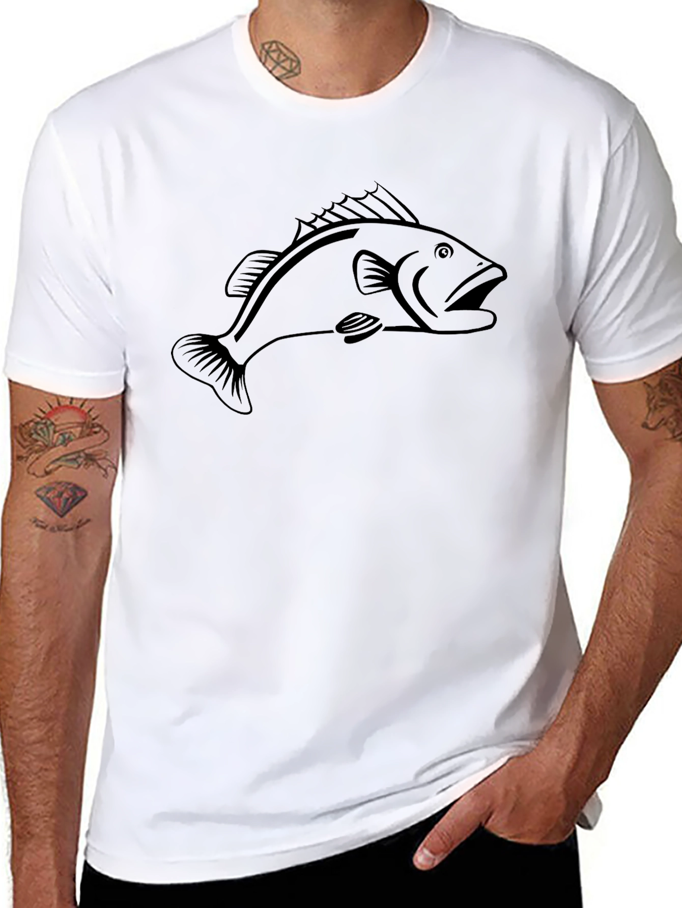 Mens Black Graphic Tee - Fish Design