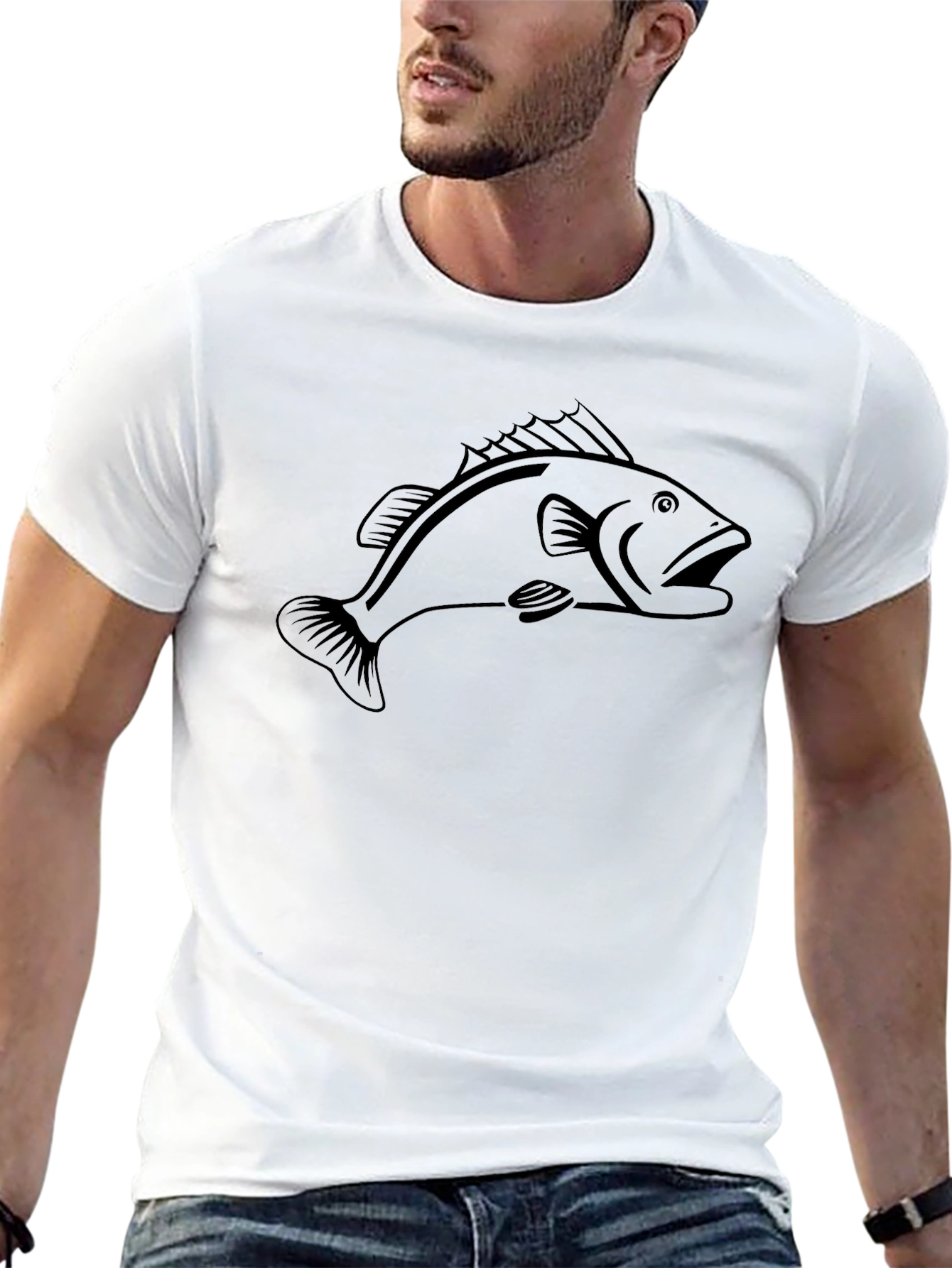 Mens Black Graphic Tee - Fish Design