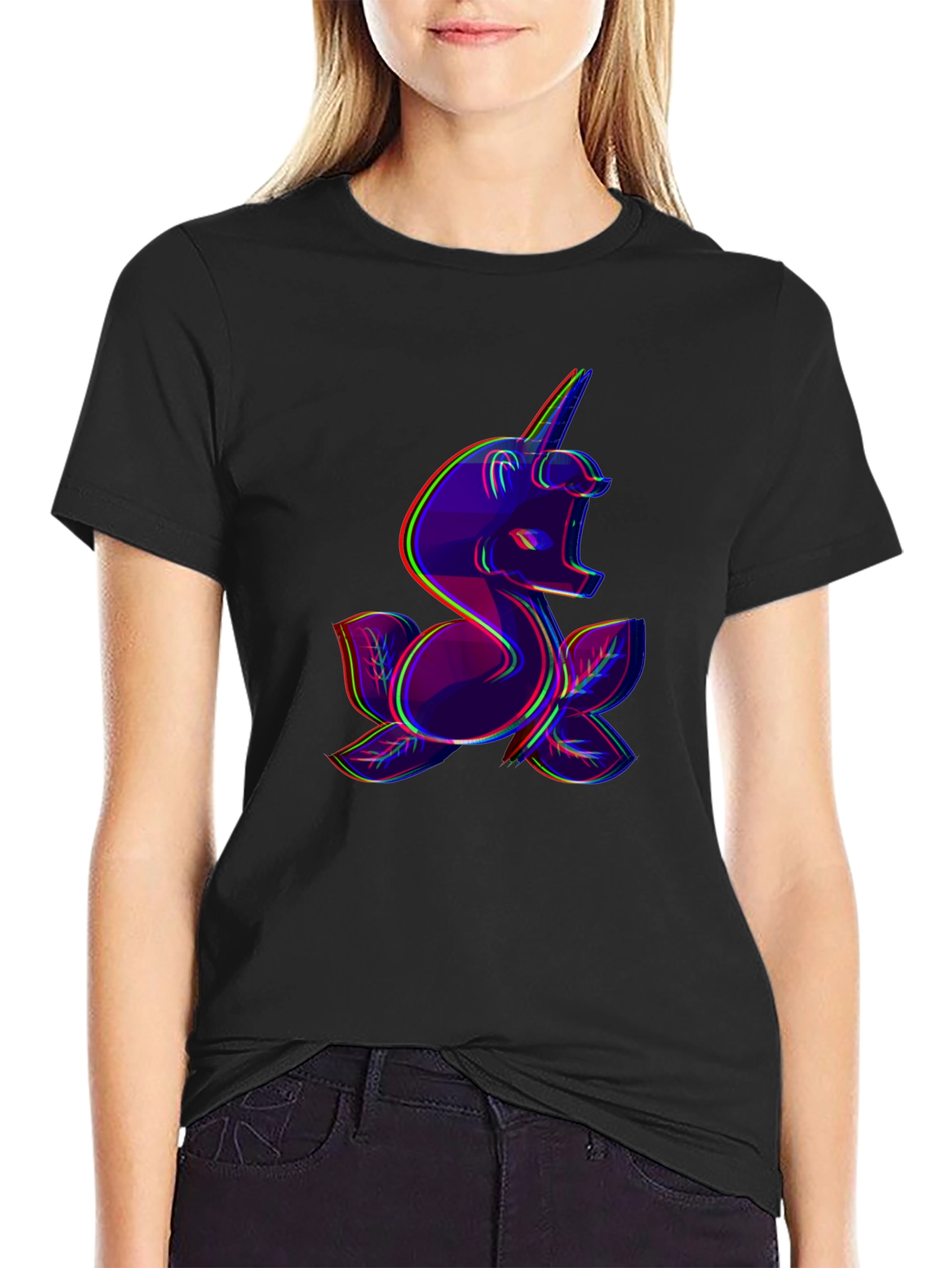 Unicorn Glitch T-Shirt - Black Cotton Tee