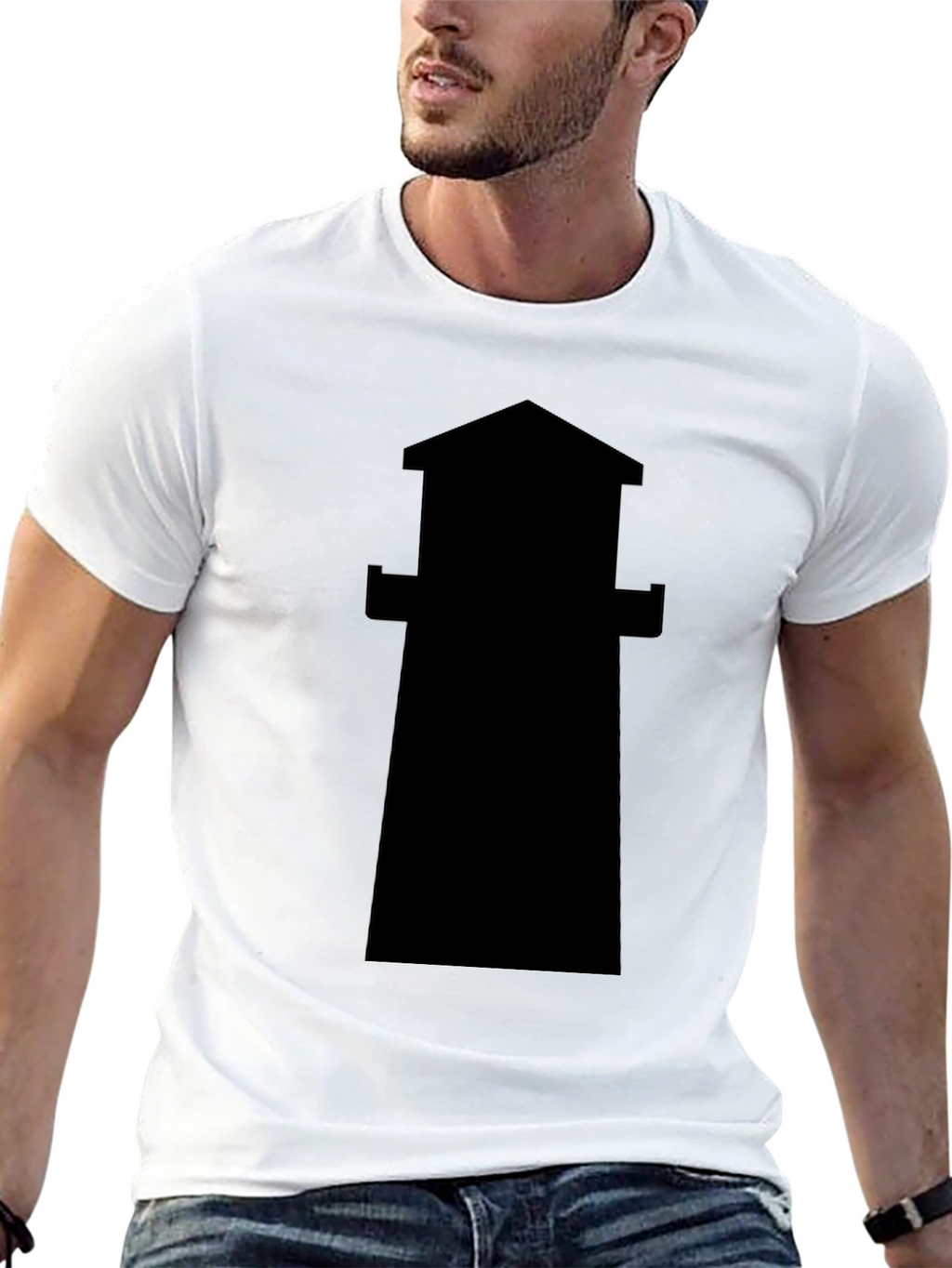 Lighthouse Silhouette Tee - Classic Black Cotton T-Shirt