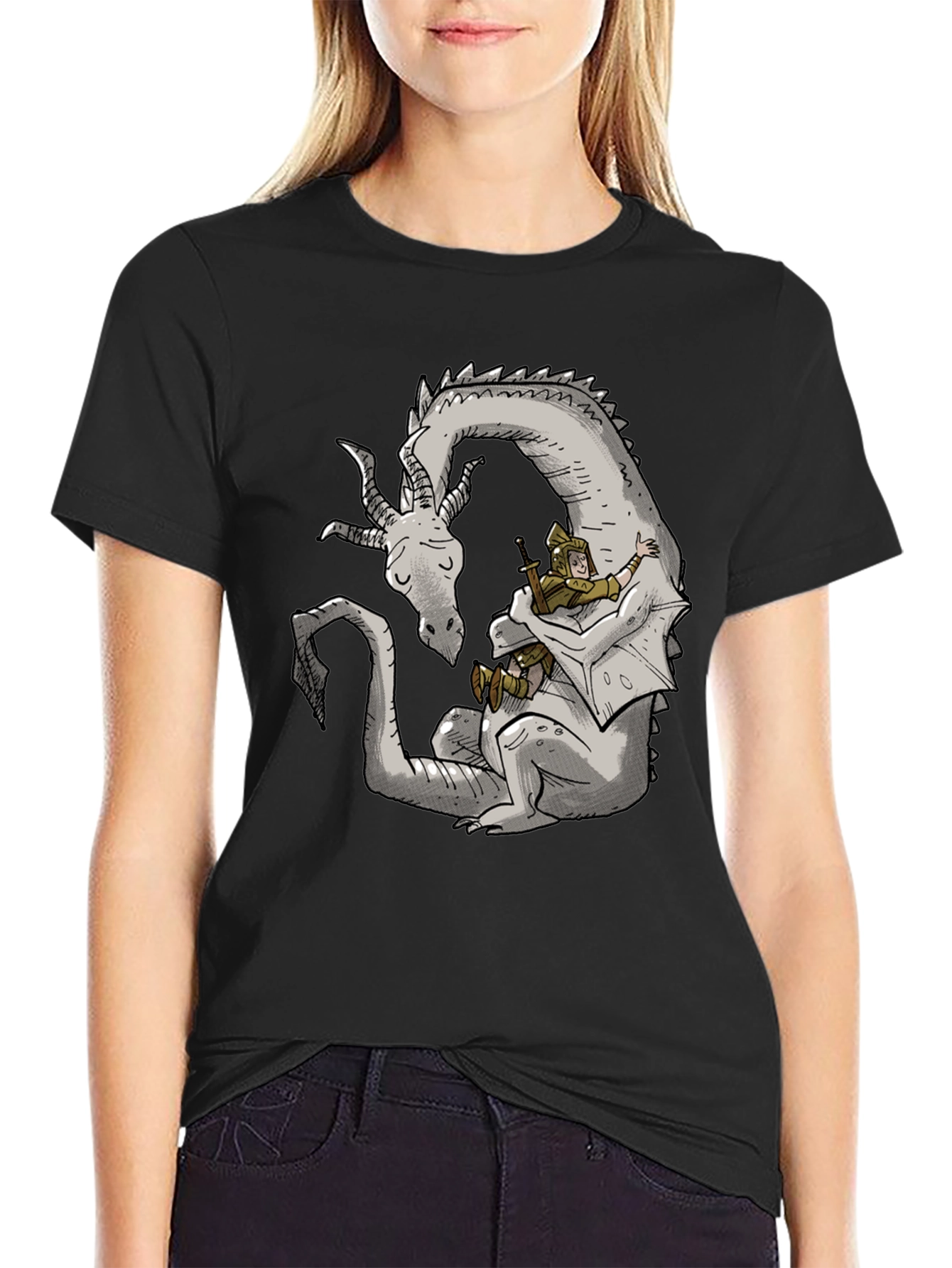 Dragon Hug T-Shirt - Fantasy Graphic Tee for Men