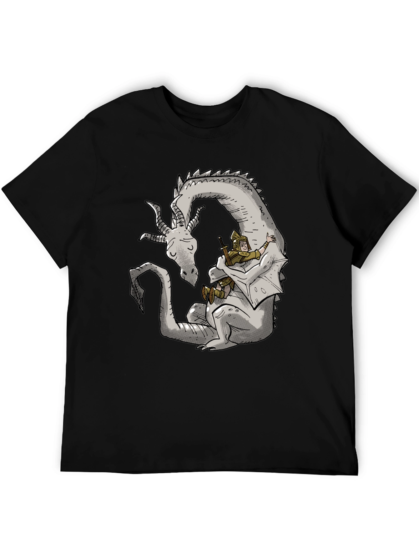 Dragon Hug T-Shirt - Fantasy Graphic Tee for Men