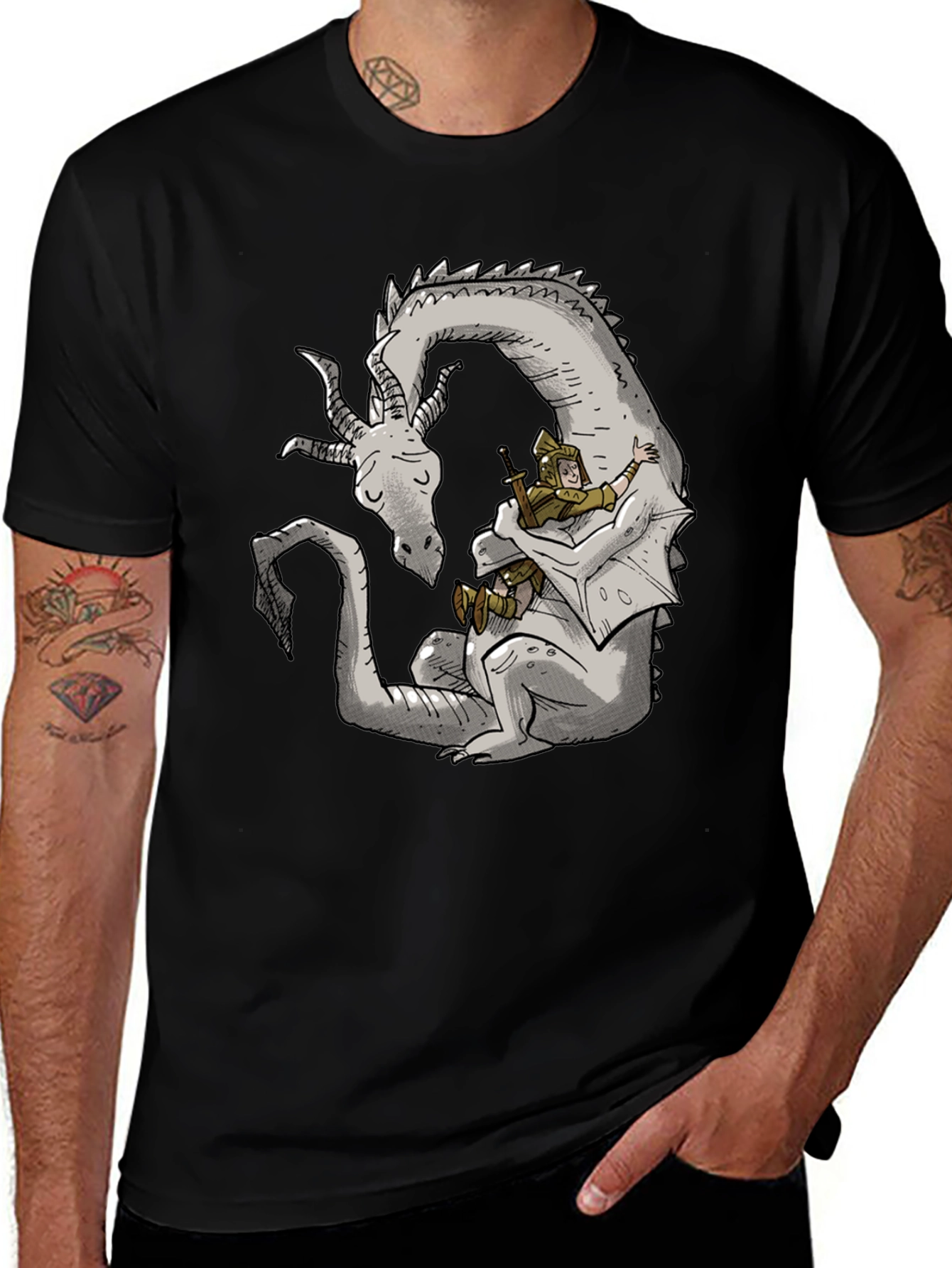 Dragon Hug T-Shirt - Fantasy Graphic Tee for Men