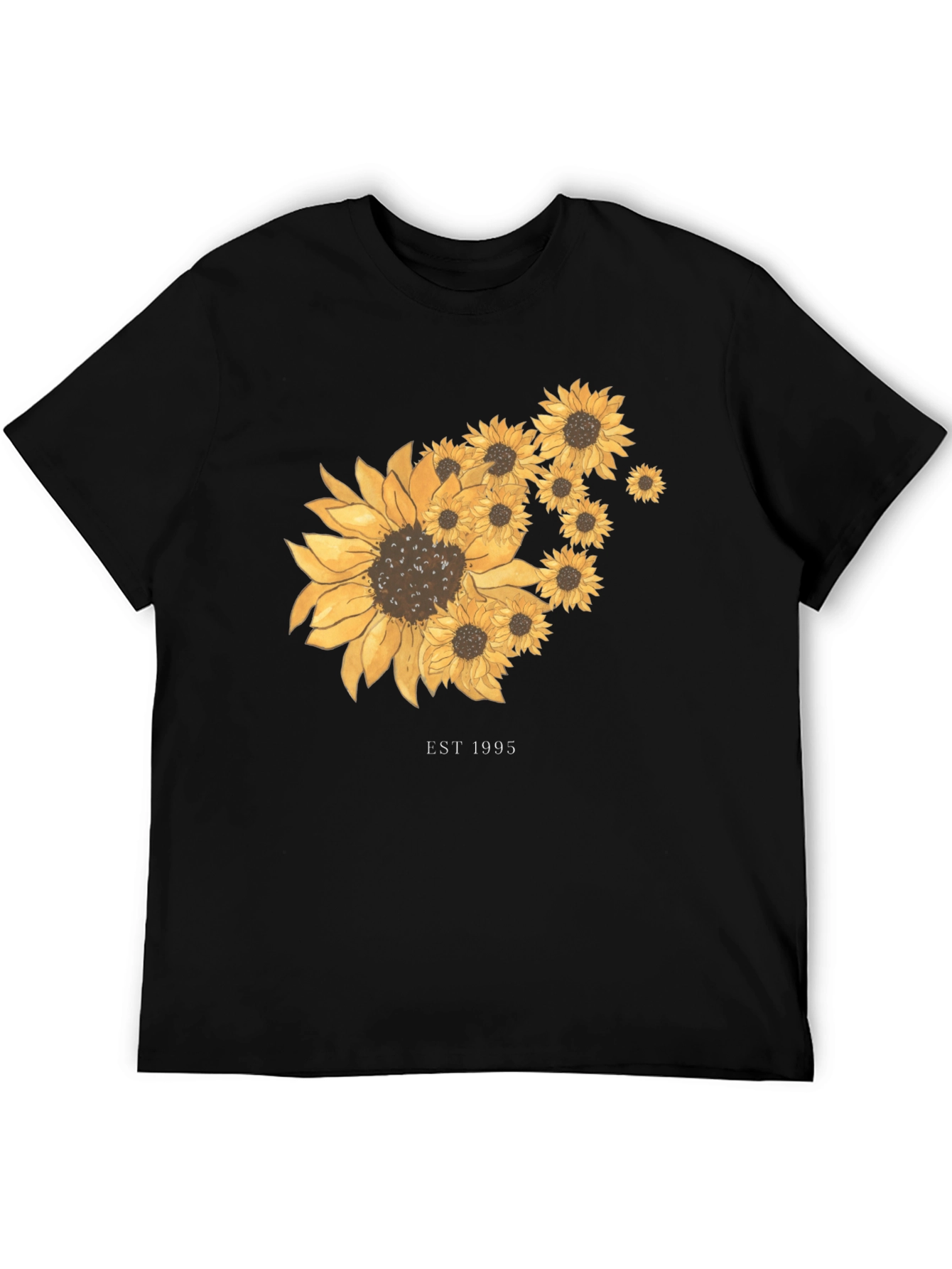 Sunflower Graphic Tee - Est. 1995 - Black Cotton T-Shirt