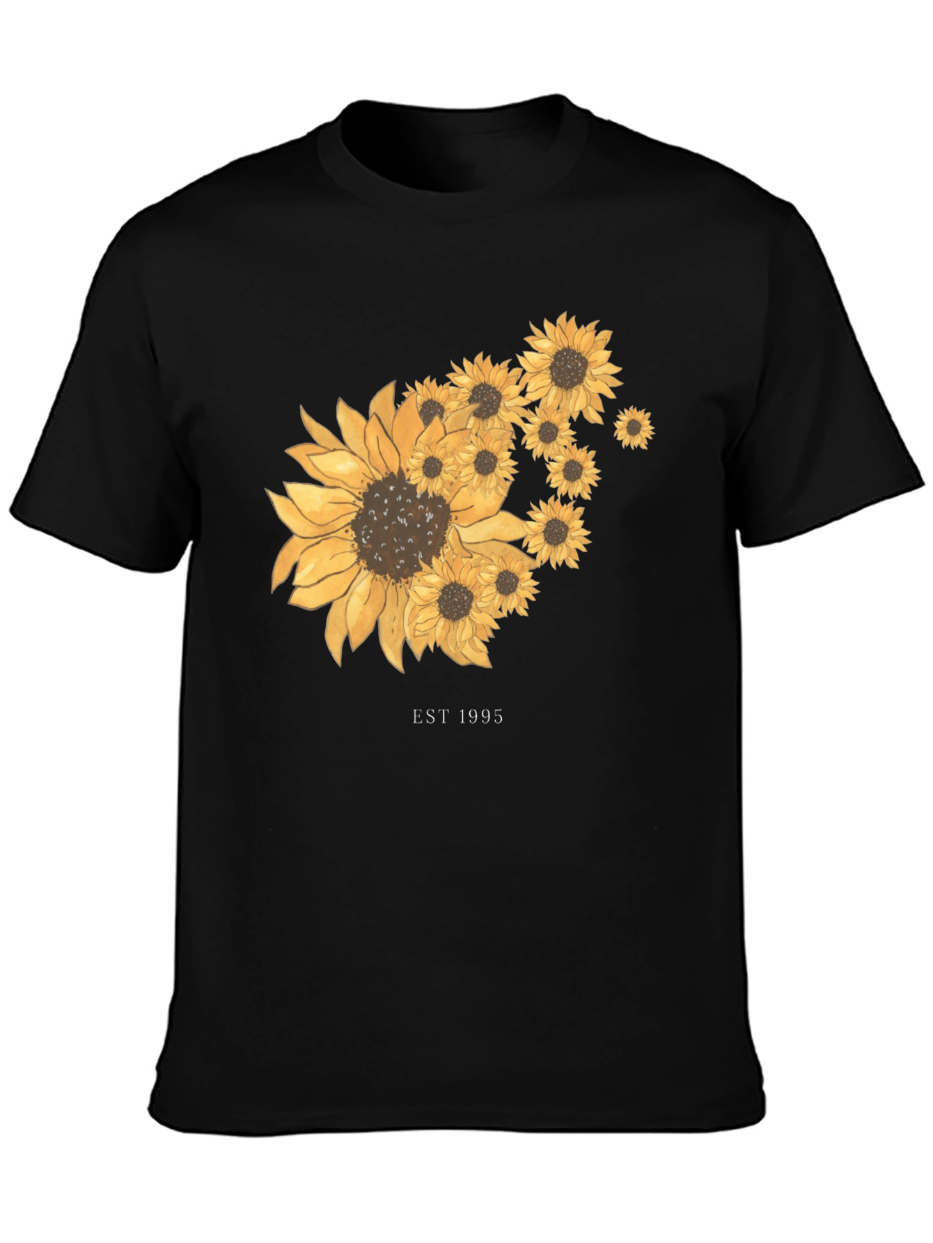 Sunflower Graphic Tee - Est. 1995 - Black Cotton T-Shirt
