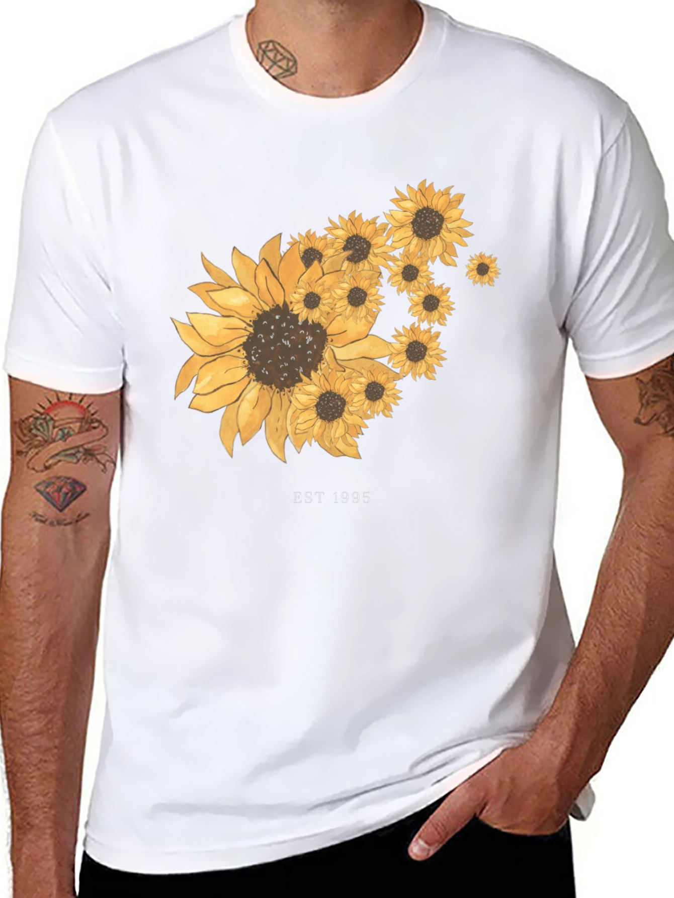 Sunflower Graphic Tee - Est. 1995 - Black Cotton T-Shirt