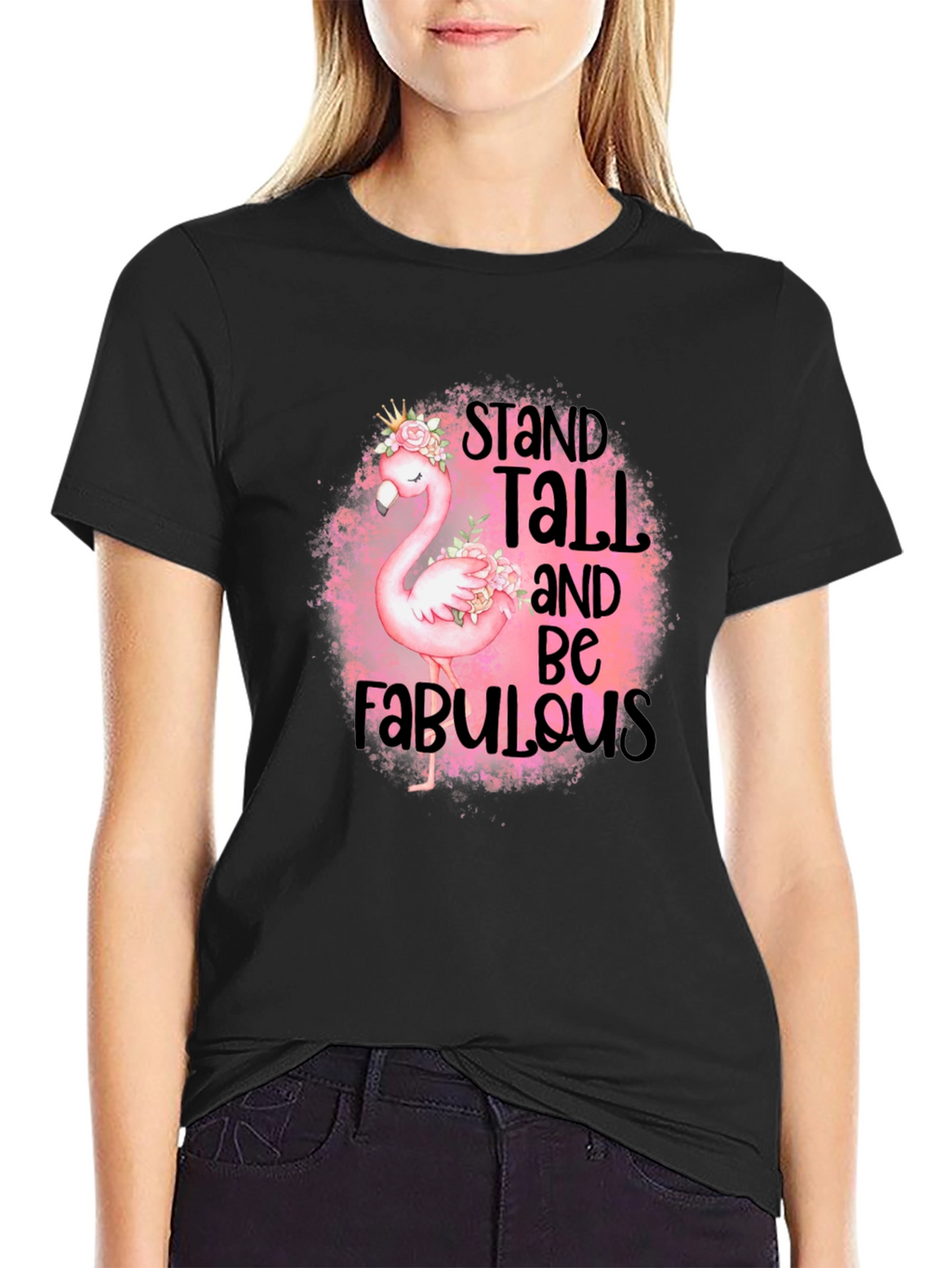 Stand Tall Flamingo Graphic Black T-Shirt