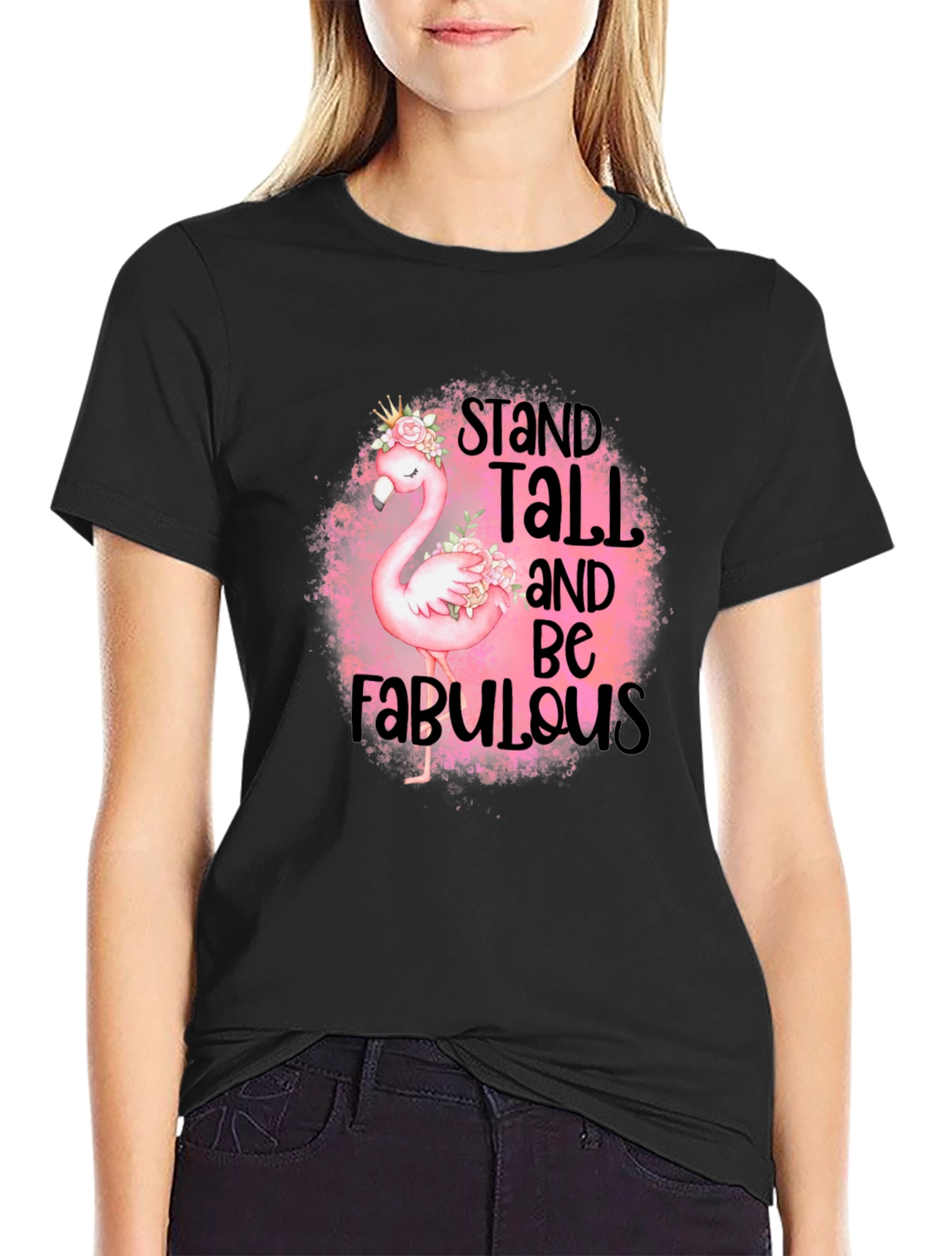 Stand Tall Flamingo Graphic Black T-Shirt