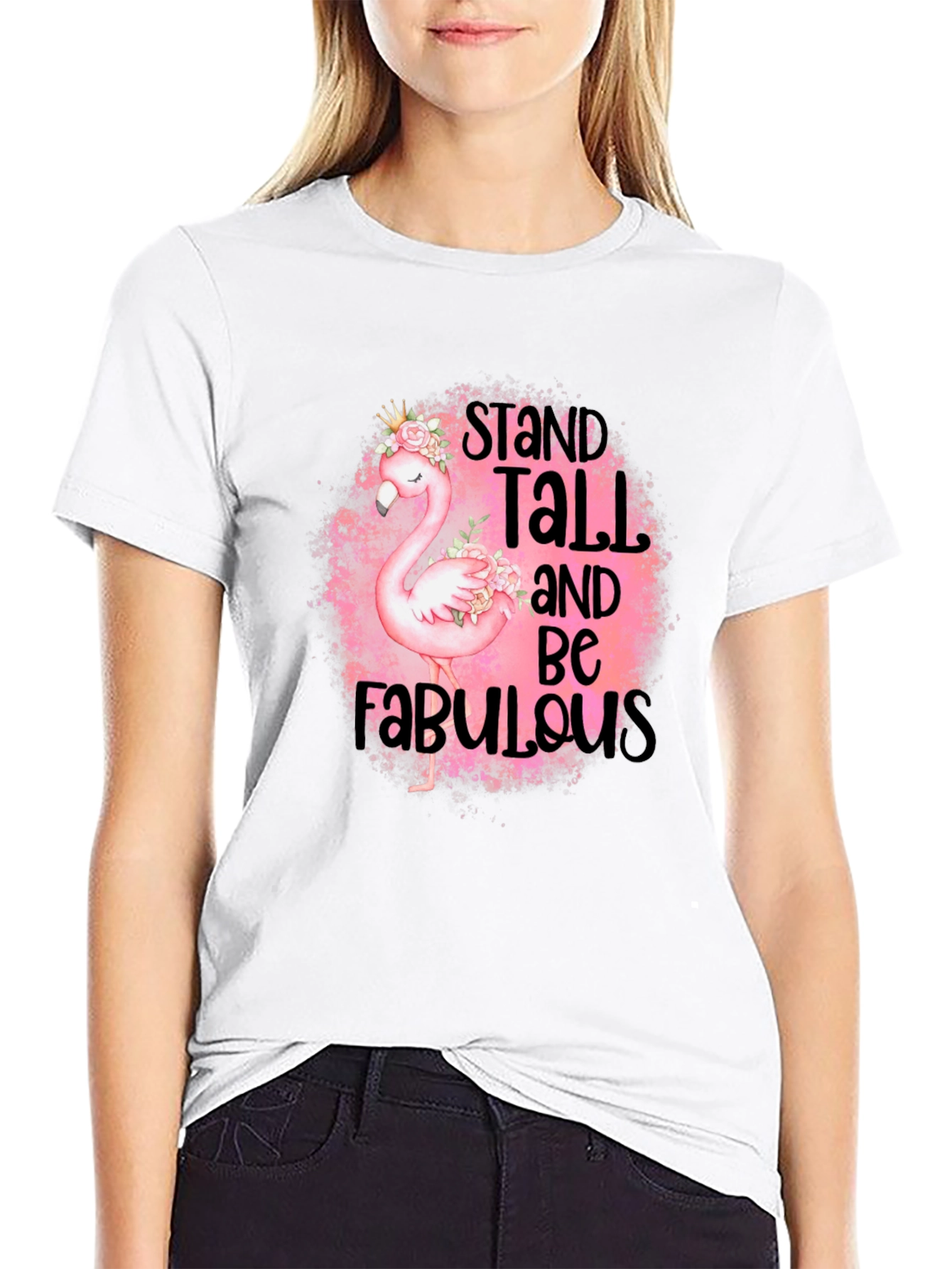 Stand Tall Flamingo Graphic Black T-Shirt