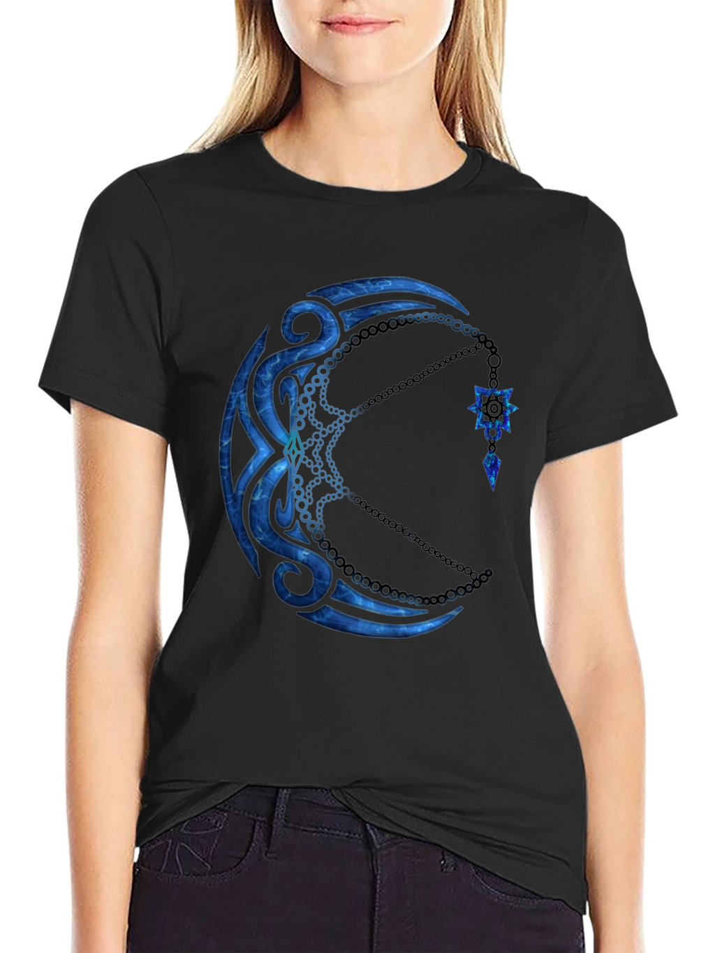 Tribal Moon Graphic Black T-Shirt