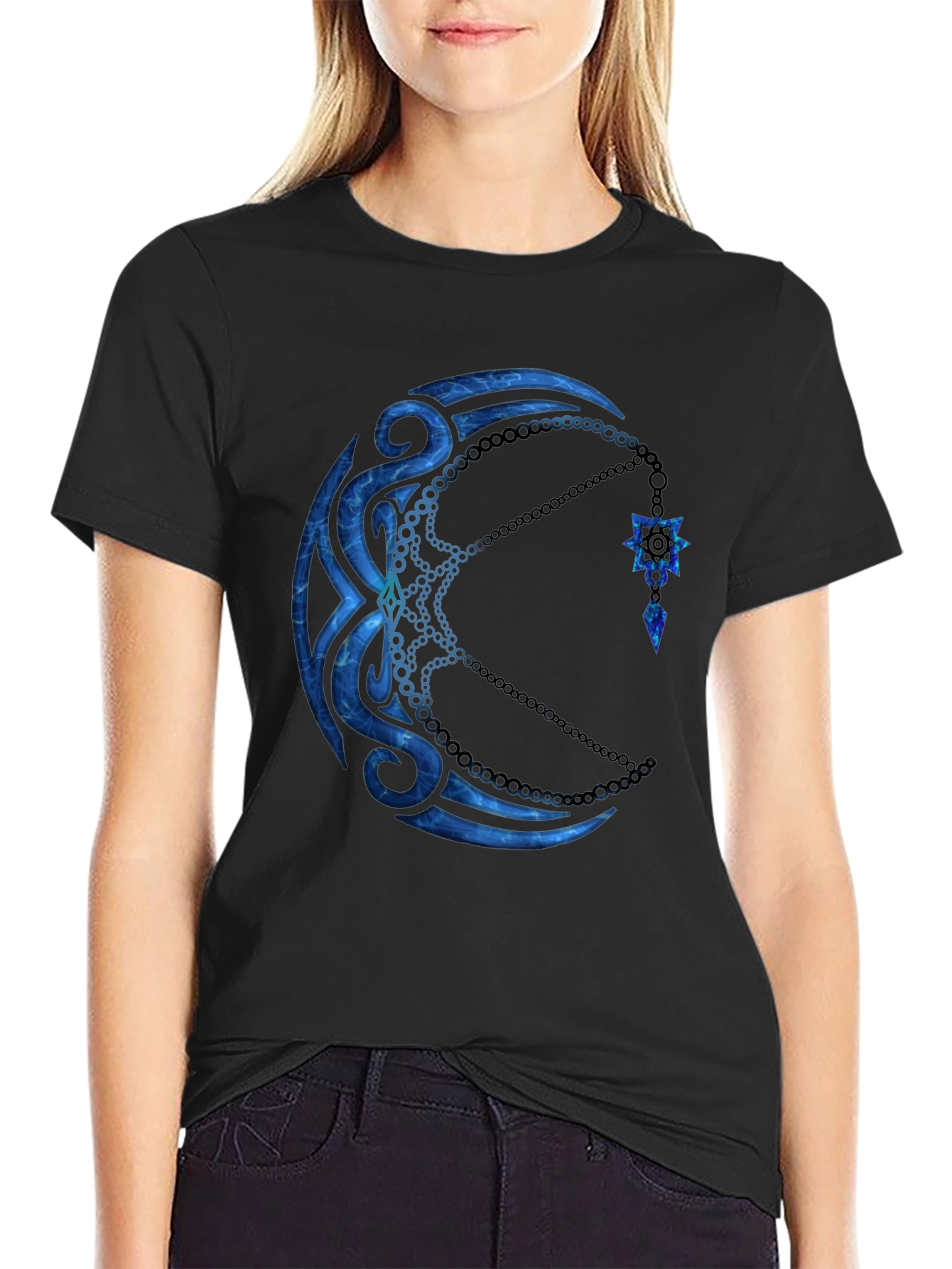 Tribal Moon Graphic Black T-Shirt