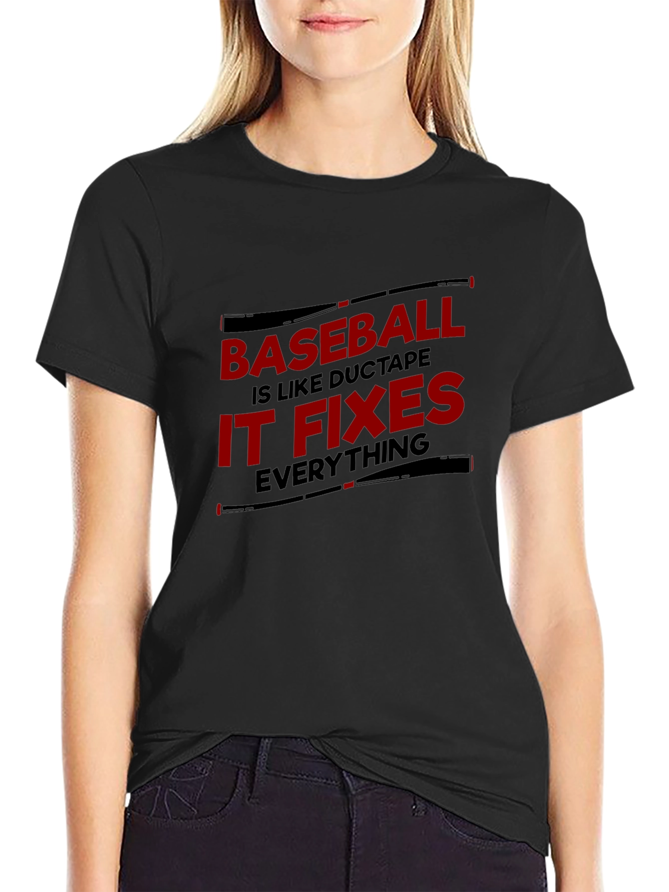 Baseball Duct Tape Fixes Everything Black T-Shirt