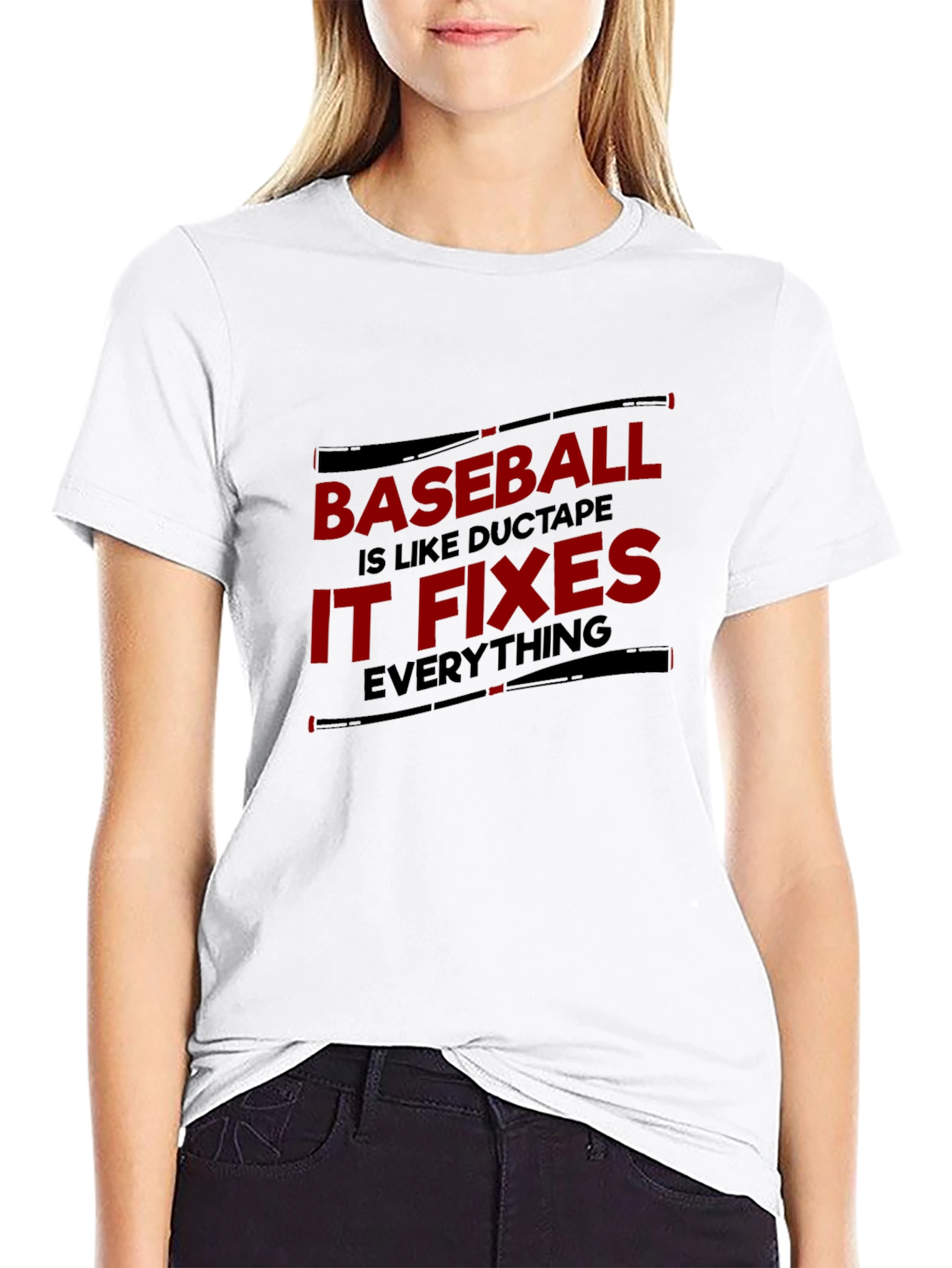 Baseball Duct Tape Fixes Everything Black T-Shirt