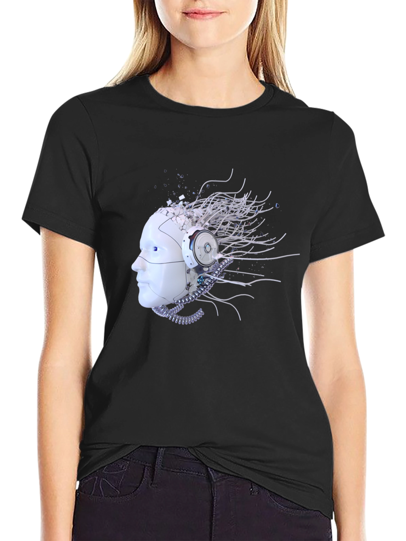 Cybernetic Mind T-Shirt - Futuristic Robot Head Design