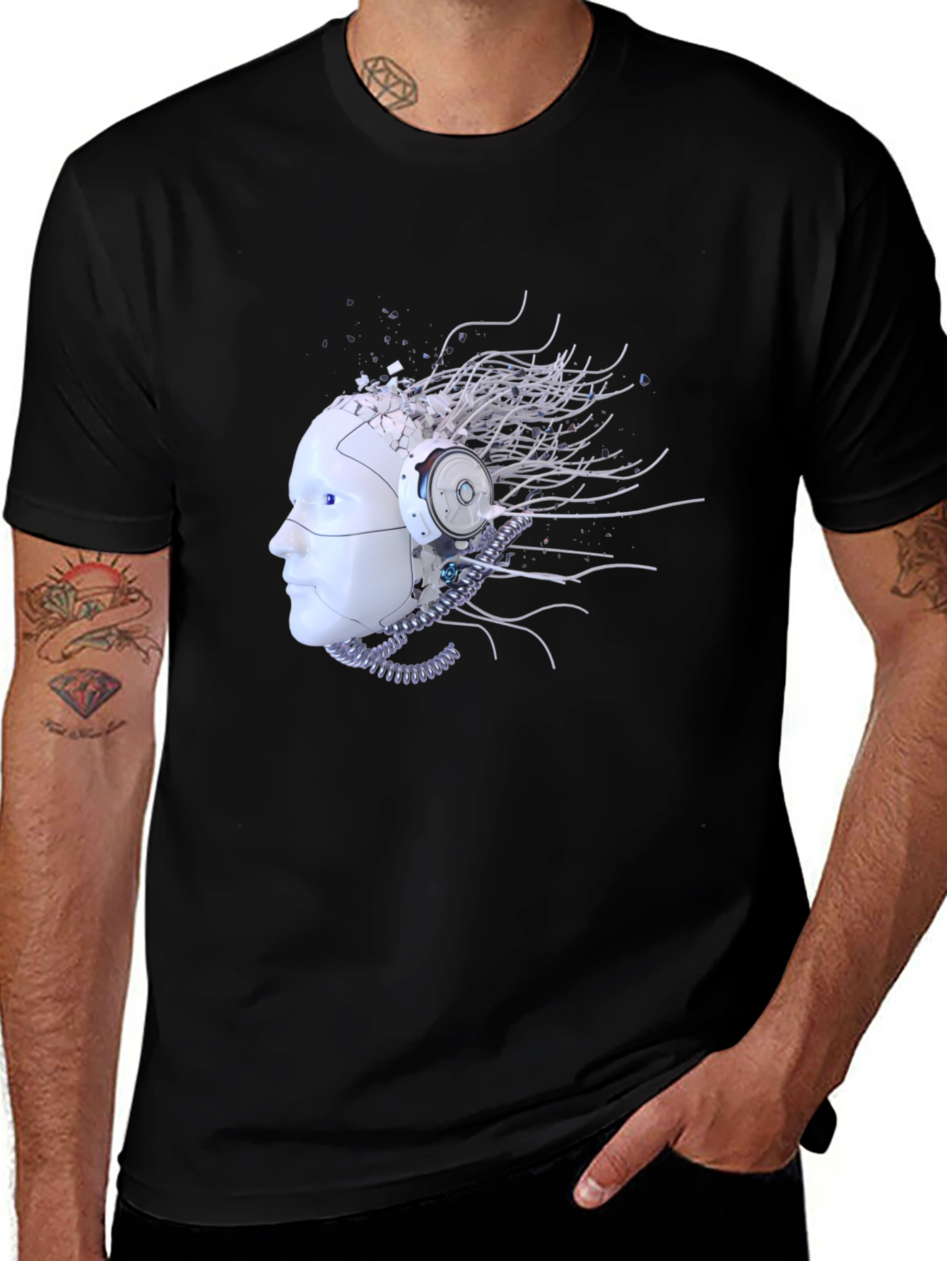 Cybernetic Mind T-Shirt - Futuristic Robot Head Design