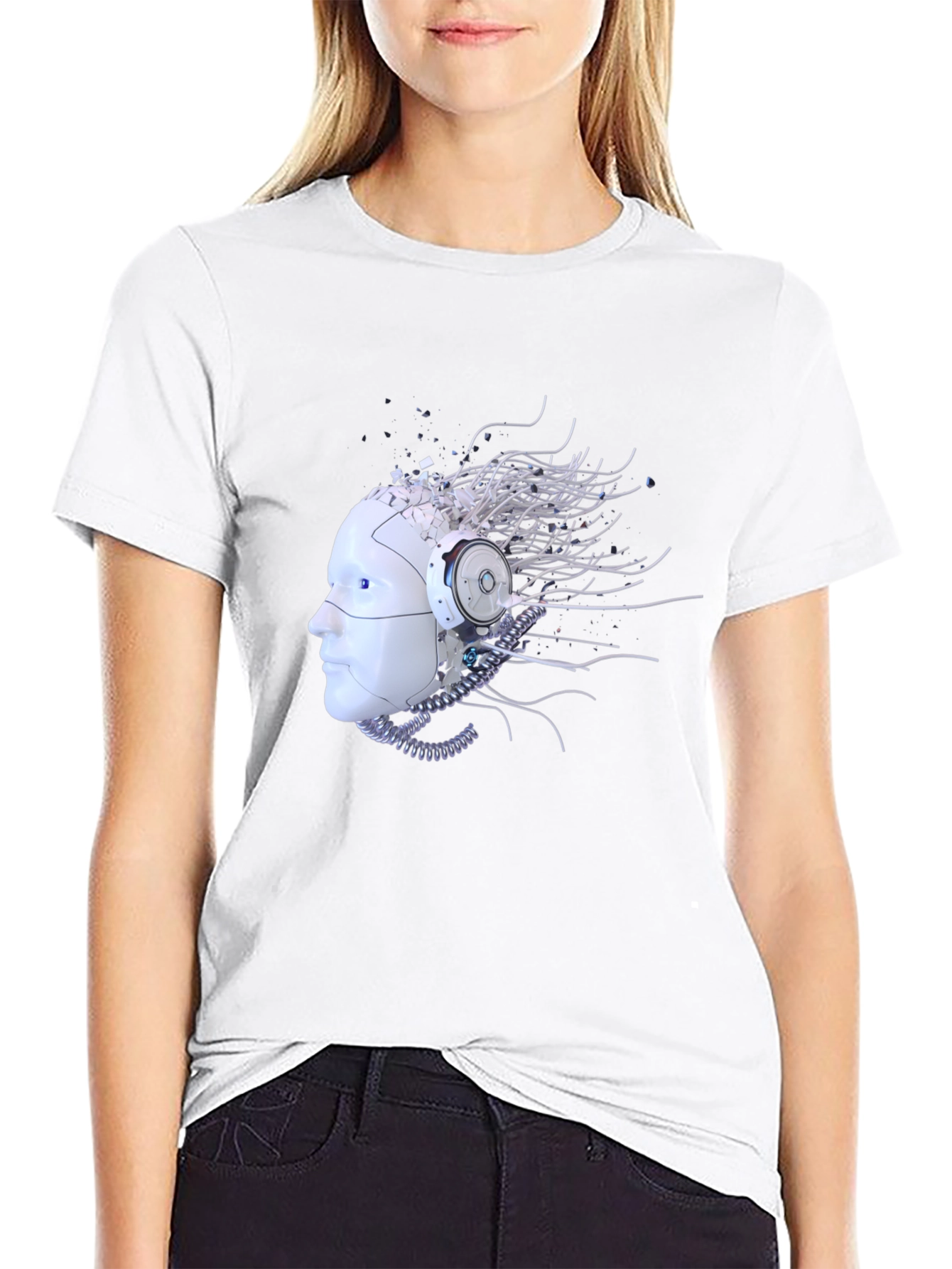 Cybernetic Mind T-Shirt - Futuristic Robot Head Design