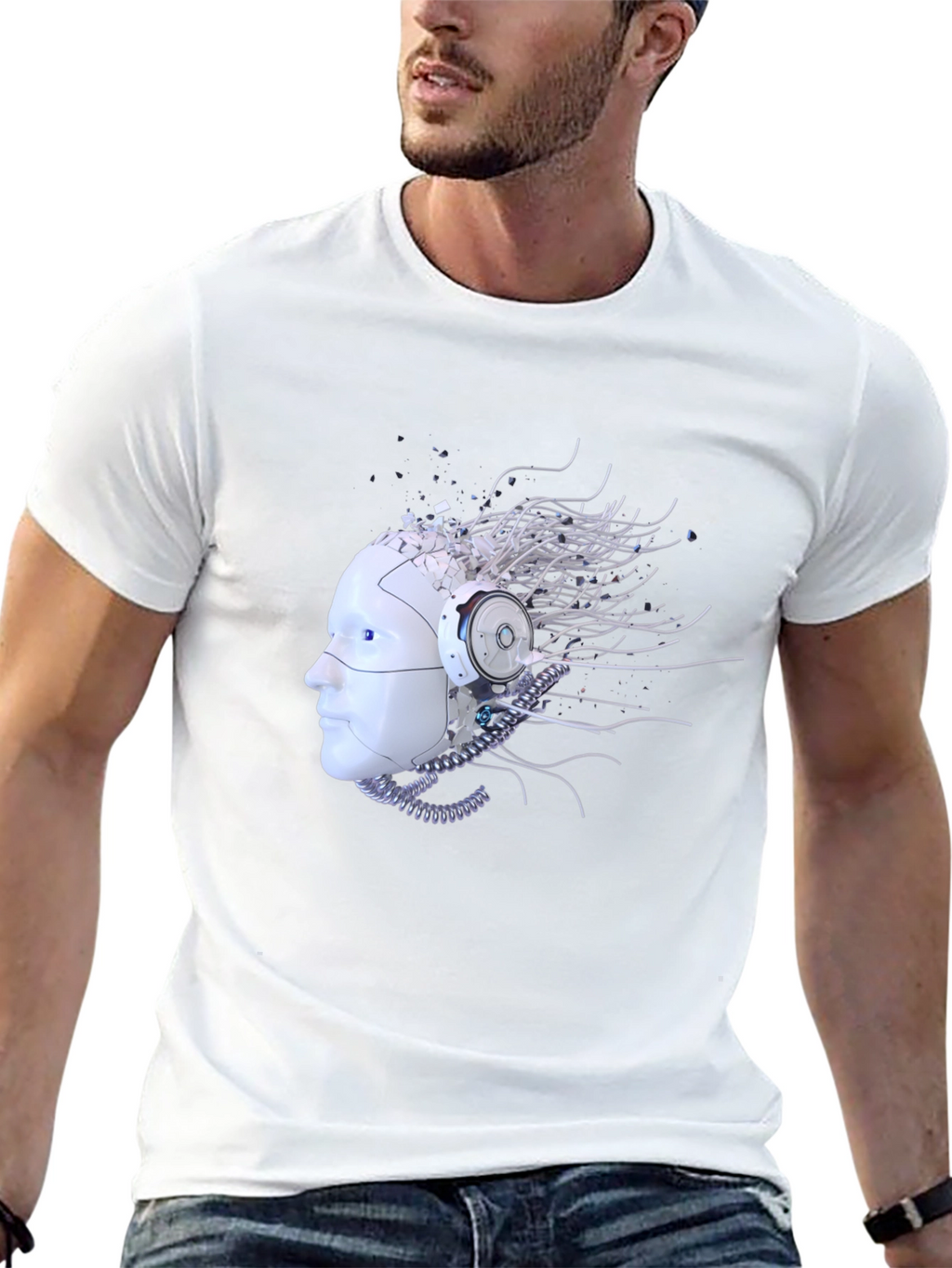 Cybernetic Mind T-Shirt - Futuristic Robot Head Design