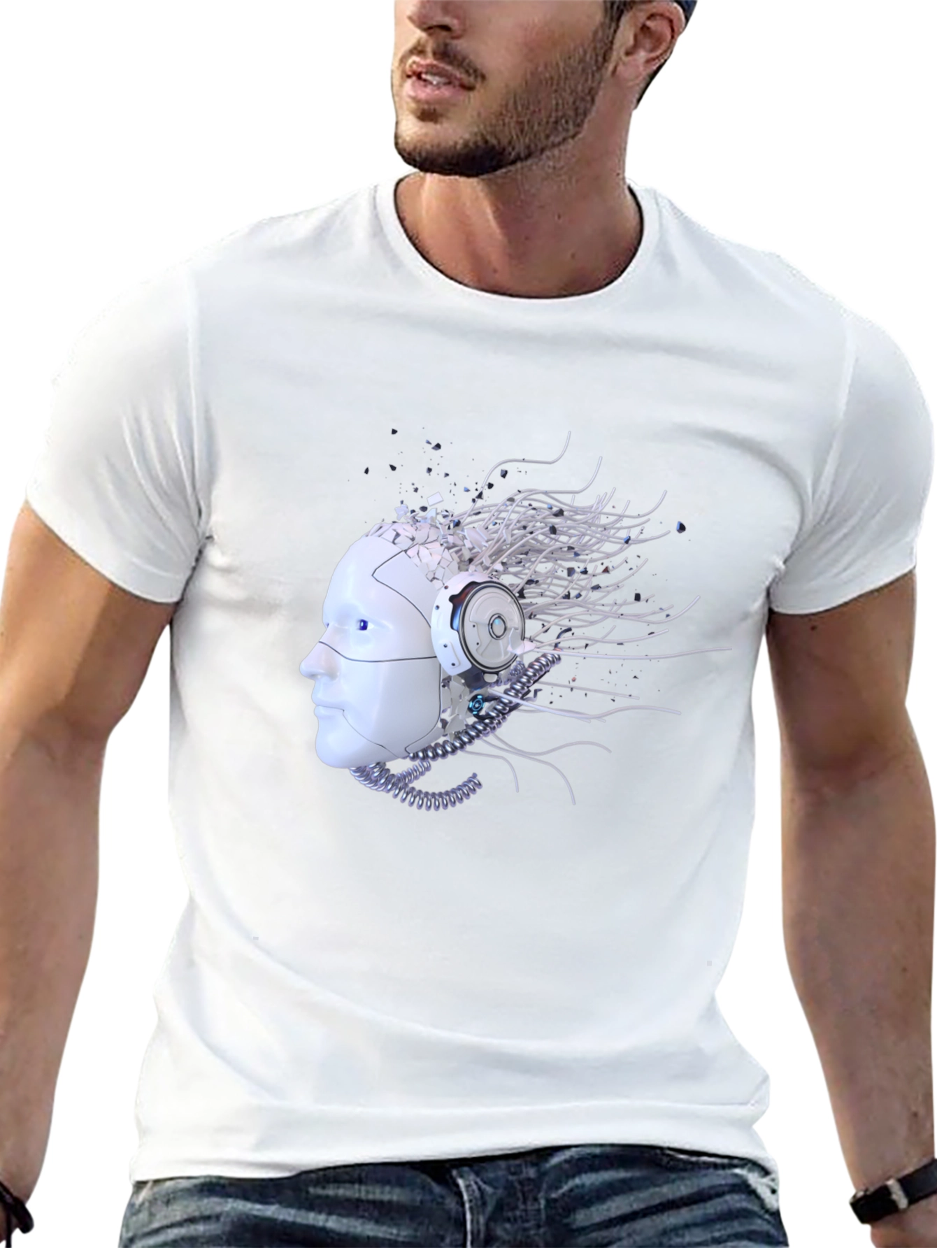 Cybernetic Mind T-Shirt - Futuristic Robot Head Design