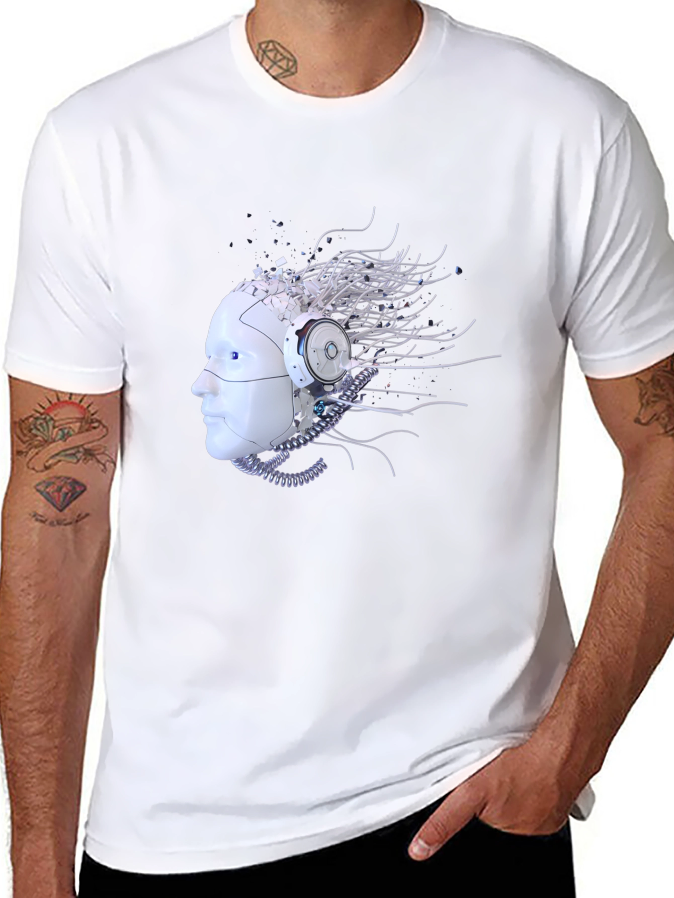 Cybernetic Mind T-Shirt - Futuristic Robot Head Design