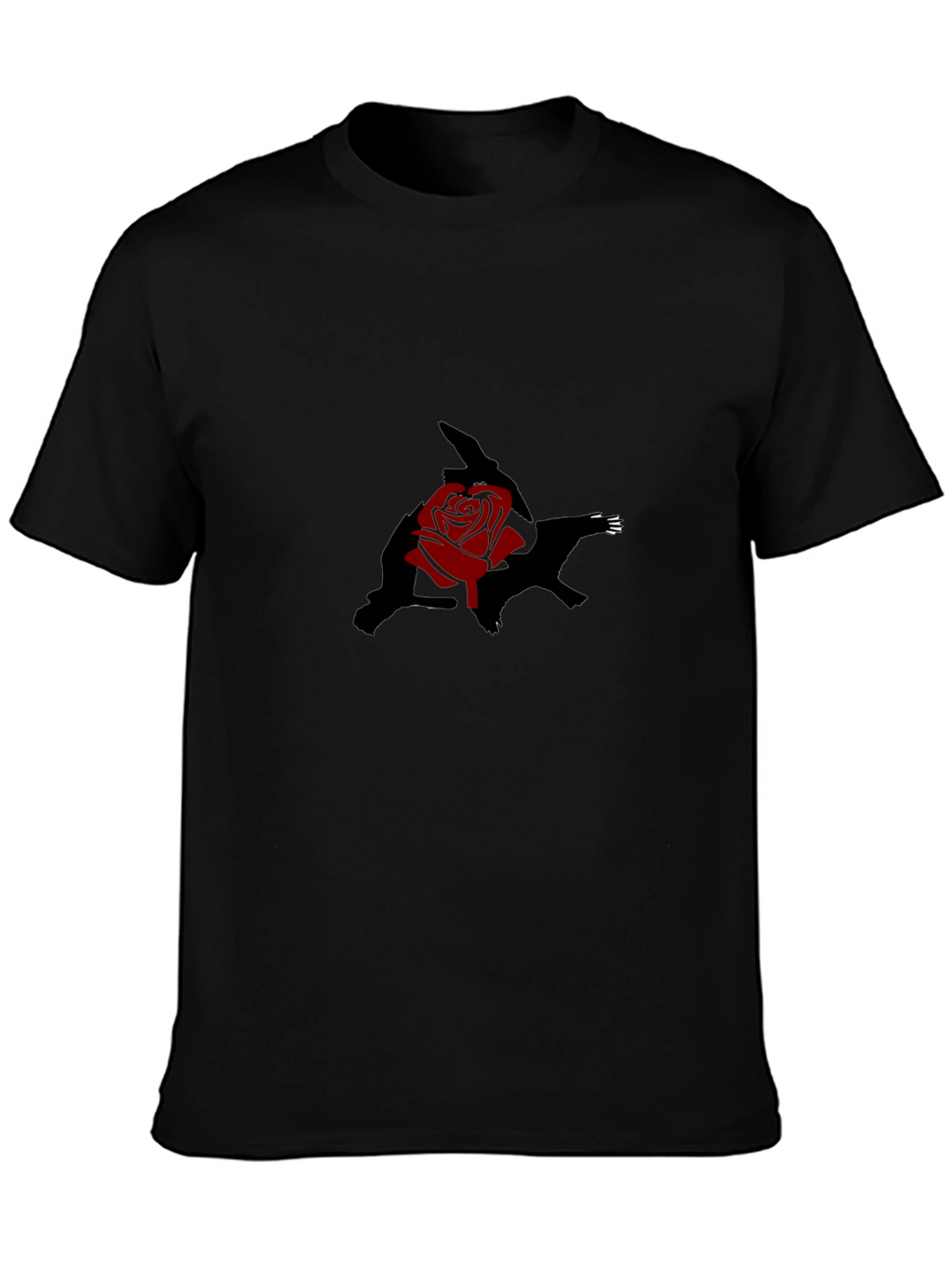 Black T-Shirt with Rose and Shadow Graphic Print