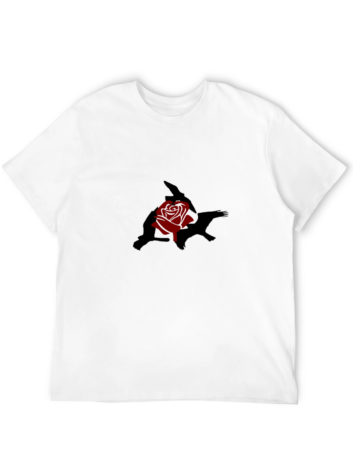 Black T-Shirt with Rose and Shadow Graphic Print