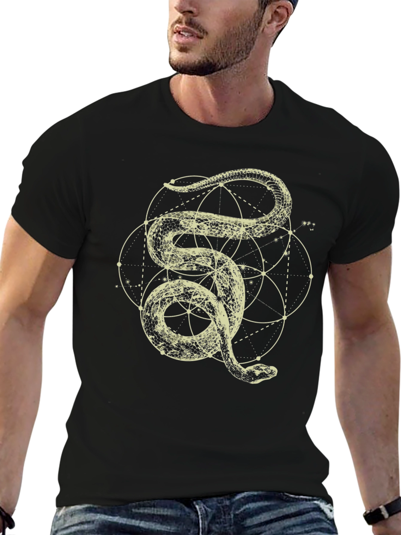 Mens Snake Geometric Graphic Print Tee