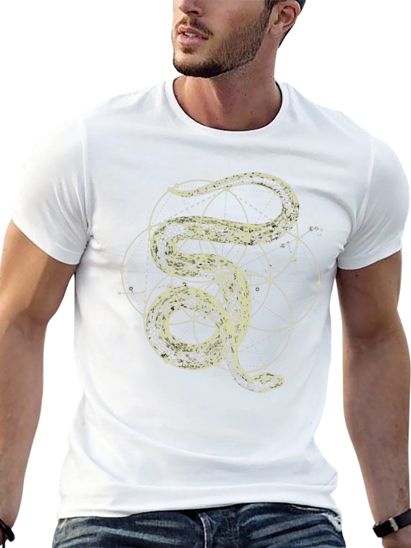 Mens Snake Geometric Graphic Print Tee