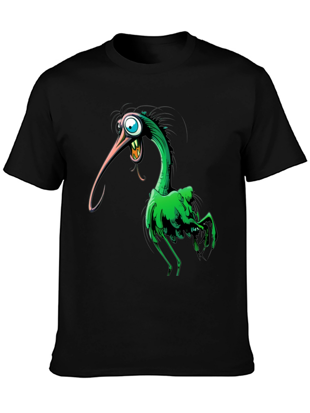 Cartoon Bird Graphic Tee - Unique Black T-Shirt