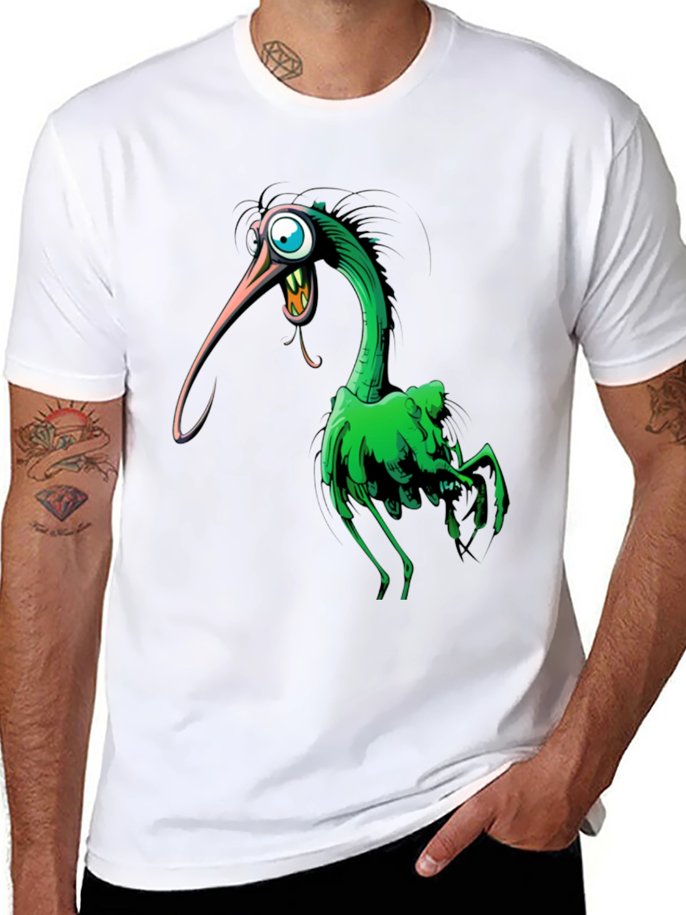 Cartoon Bird Graphic Tee - Unique Black T-Shirt