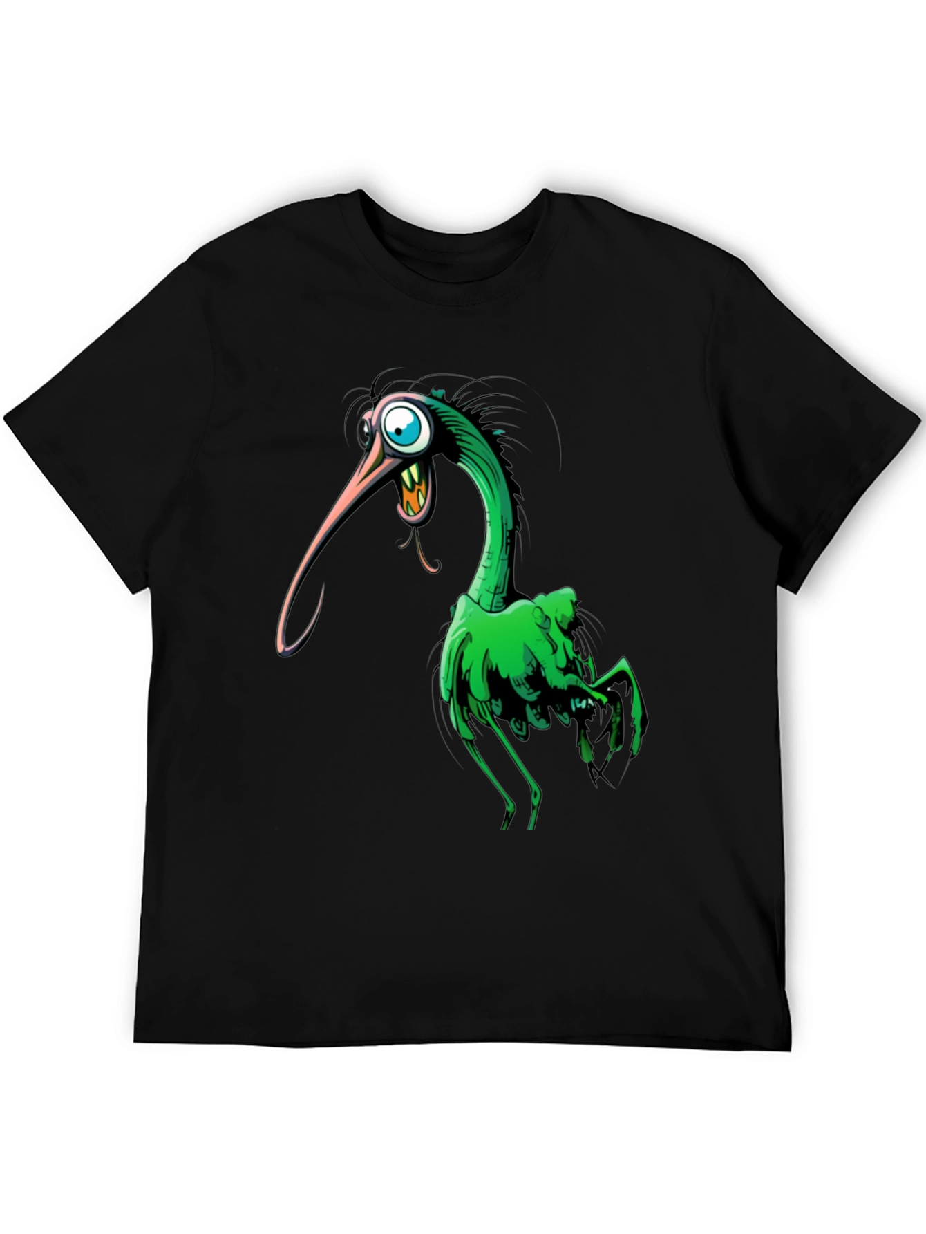 Cartoon Bird Graphic Tee - Unique Black T-Shirt