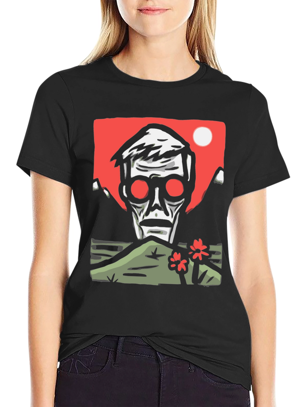 Edgy Graphic Tee: Skull & Landscape Design